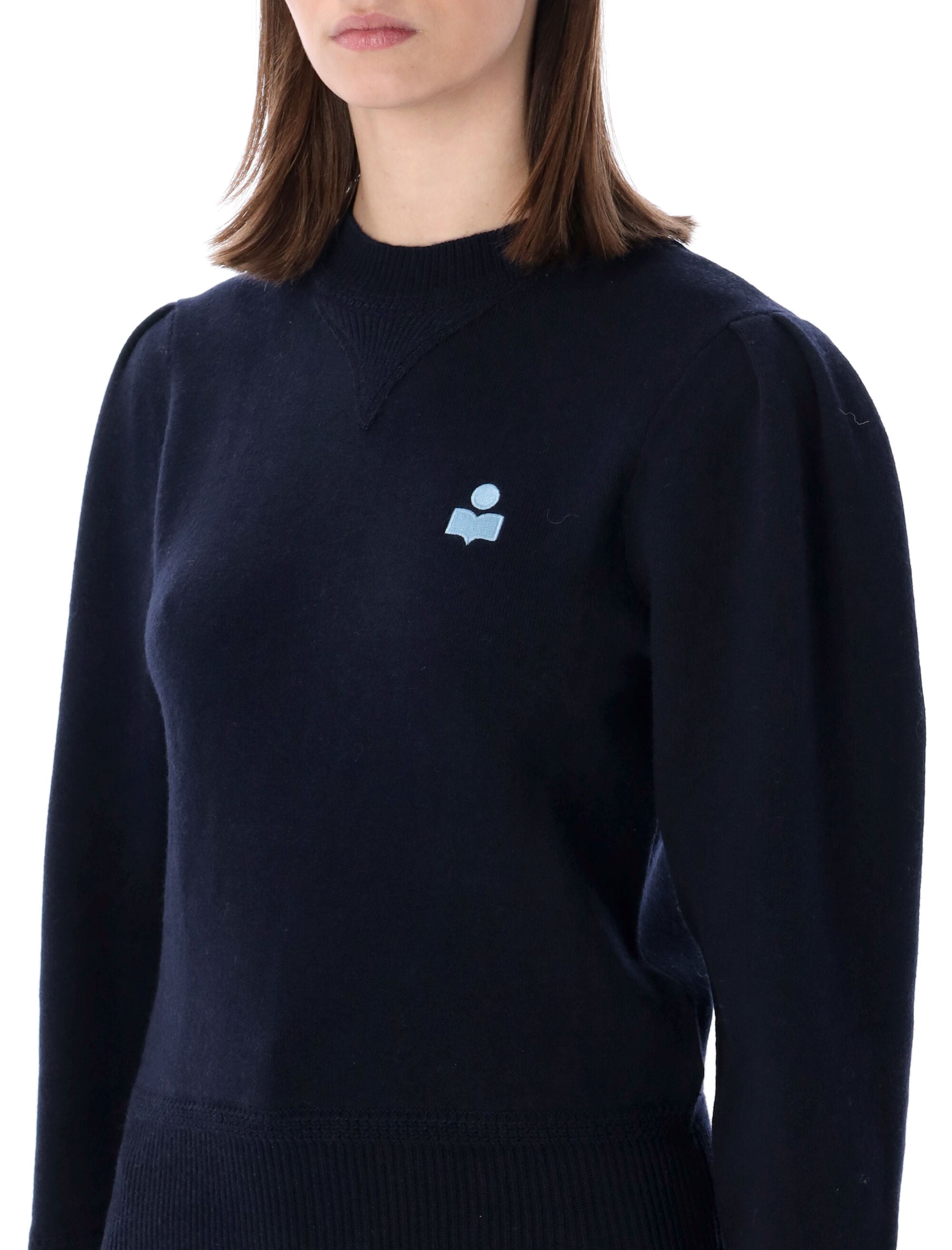 Marant Étoile Kelaya wool-blend puff-sleeve sweater Midnight Dusky Blue Cotton