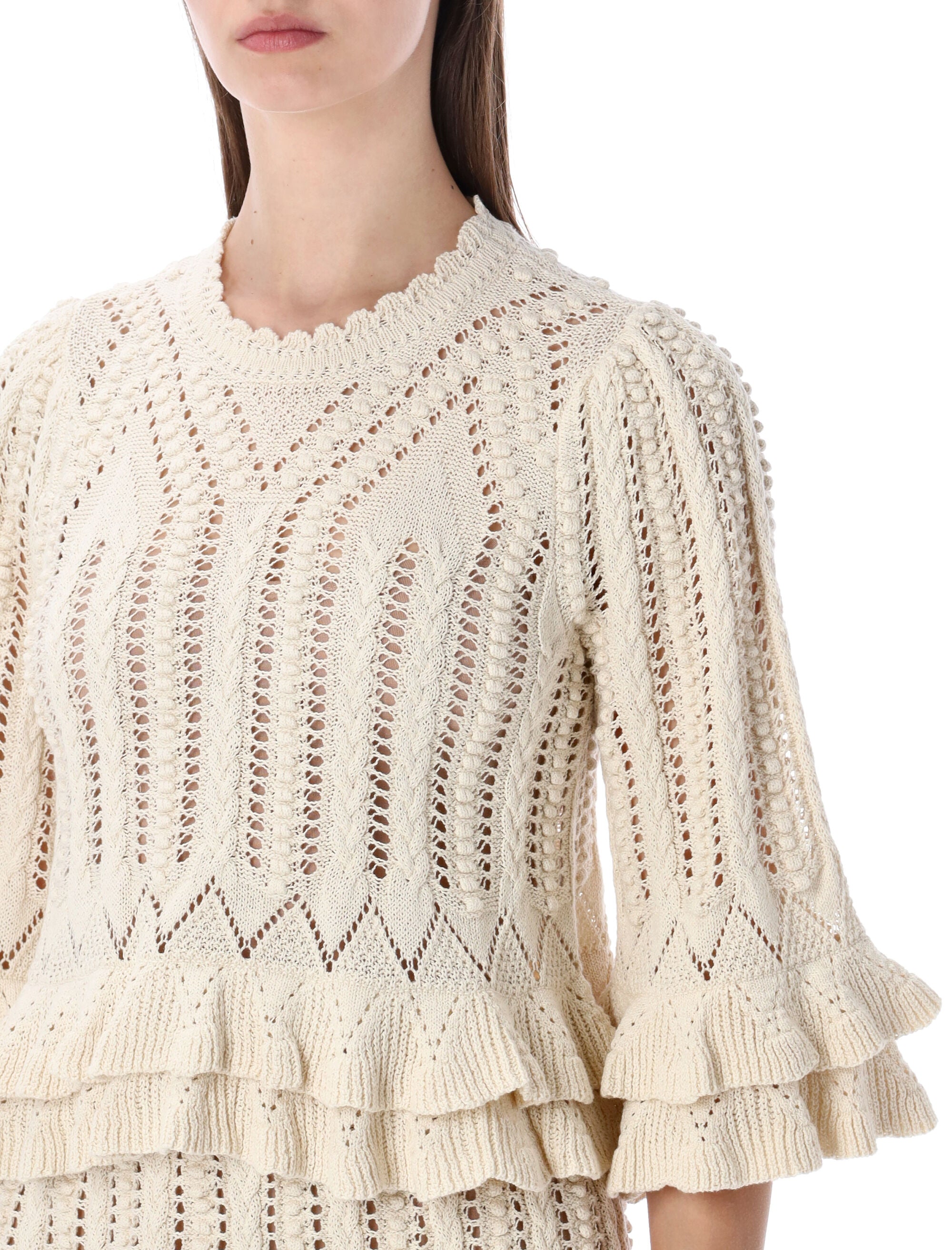Marant Étoile Norma frilly sweater Ecru Cotton