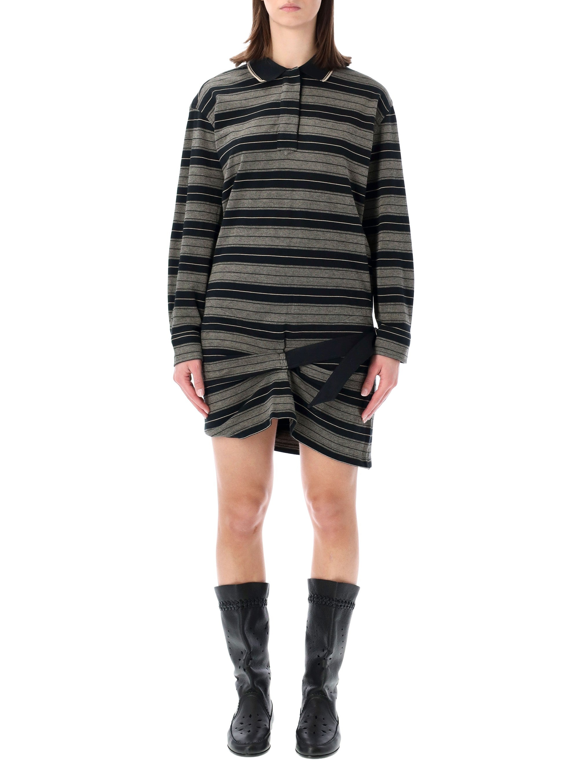 Marant Étoile Isea striped polo mini dress Black Ecru Stripes Cotton