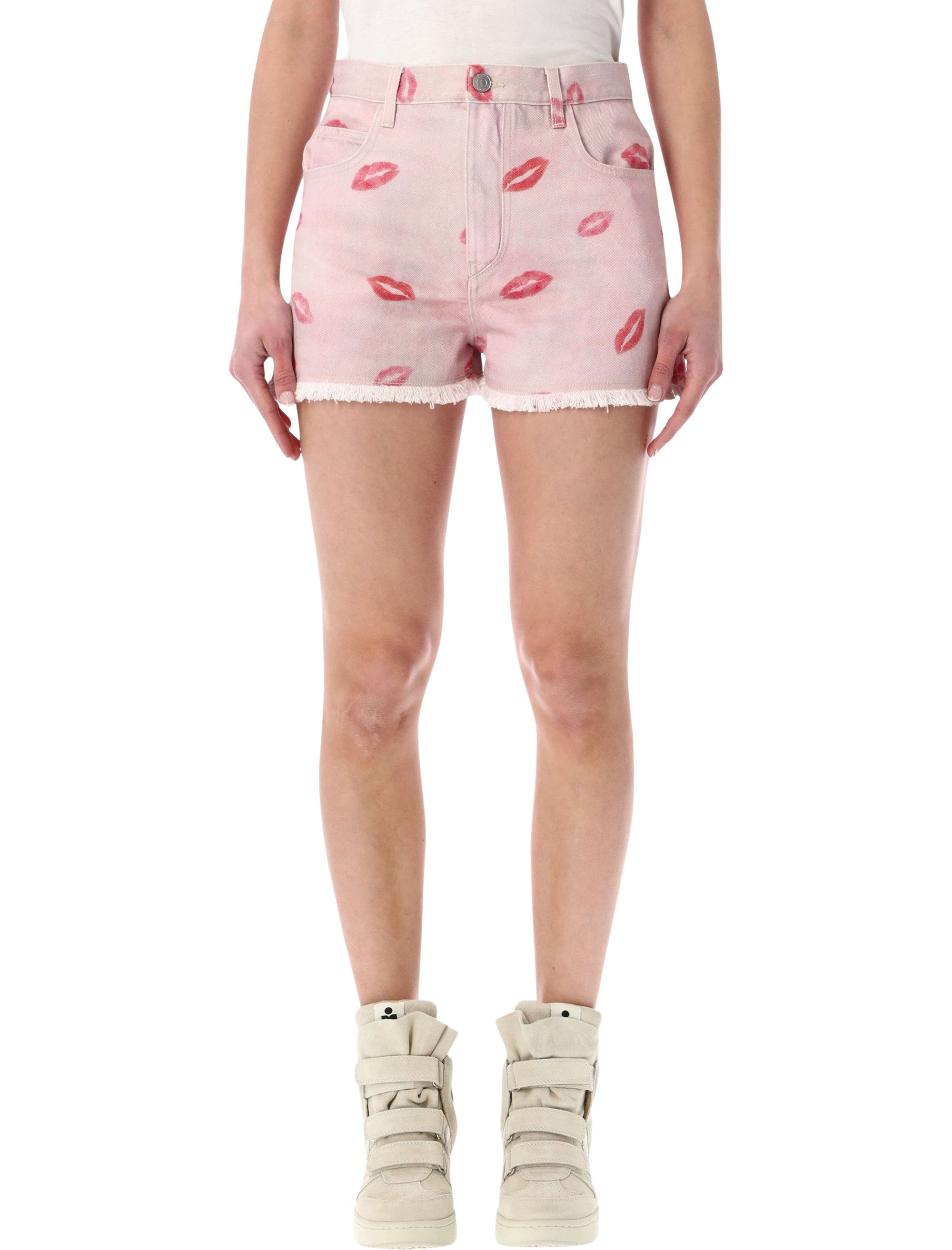 Isabel Marant Lesia The Kiss Denim Shorts Pink Cotton