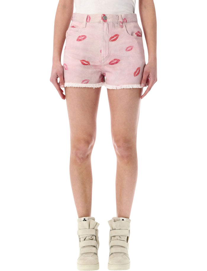 Isabel Marant Lesia The Kiss Denim Shorts Pink Cotton