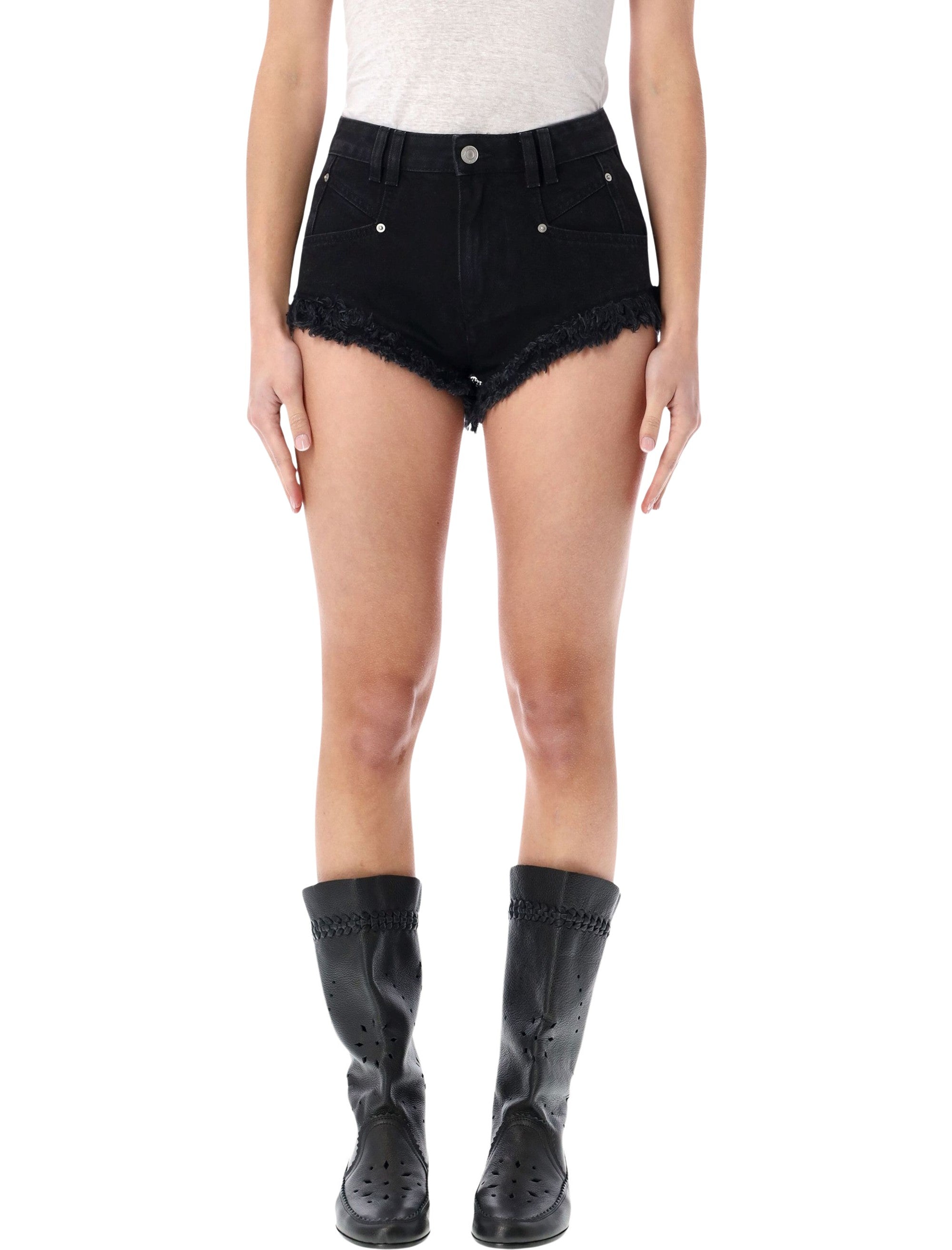 Isabel Marant Eneidala Denim Shorts Faded Black Cotton