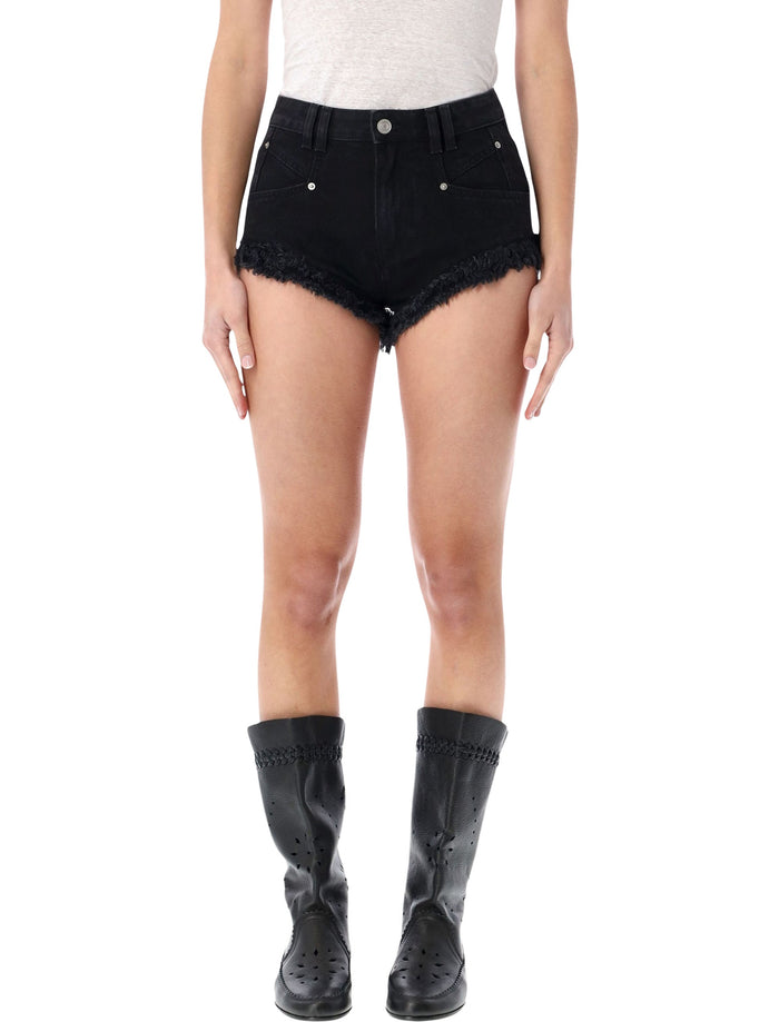 Isabel Marant Eneidala Denim Shorts Faded Black Cotton