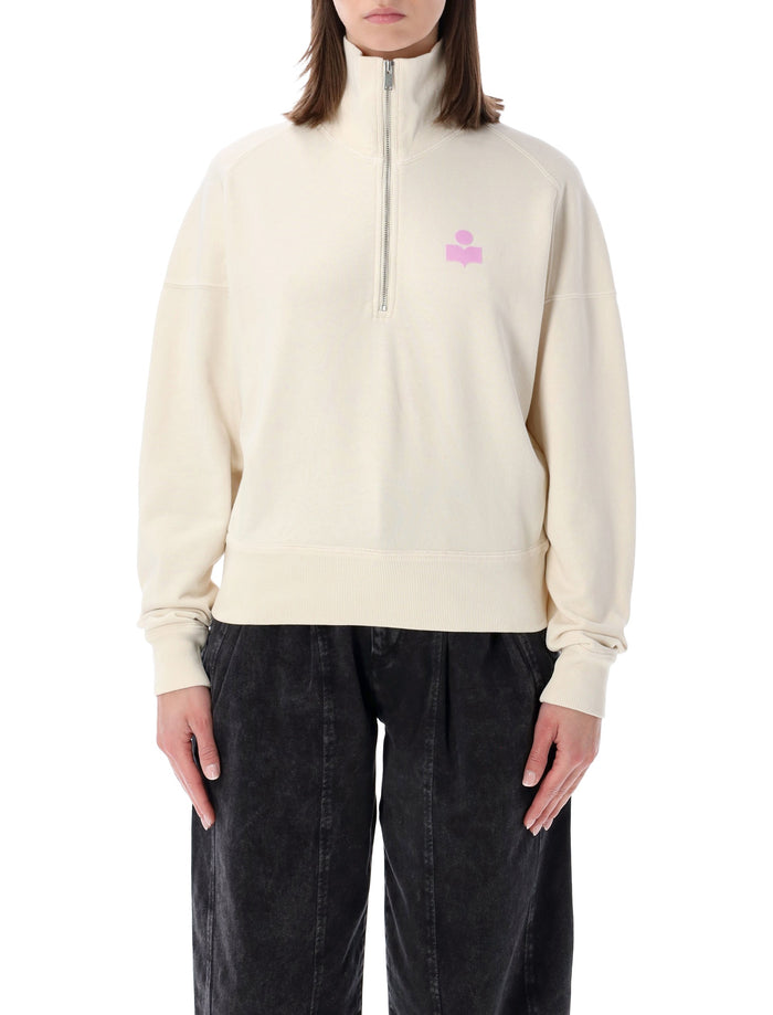 Marant Étoile Ross half-zip sweatshirt Ecru Pink Cotton