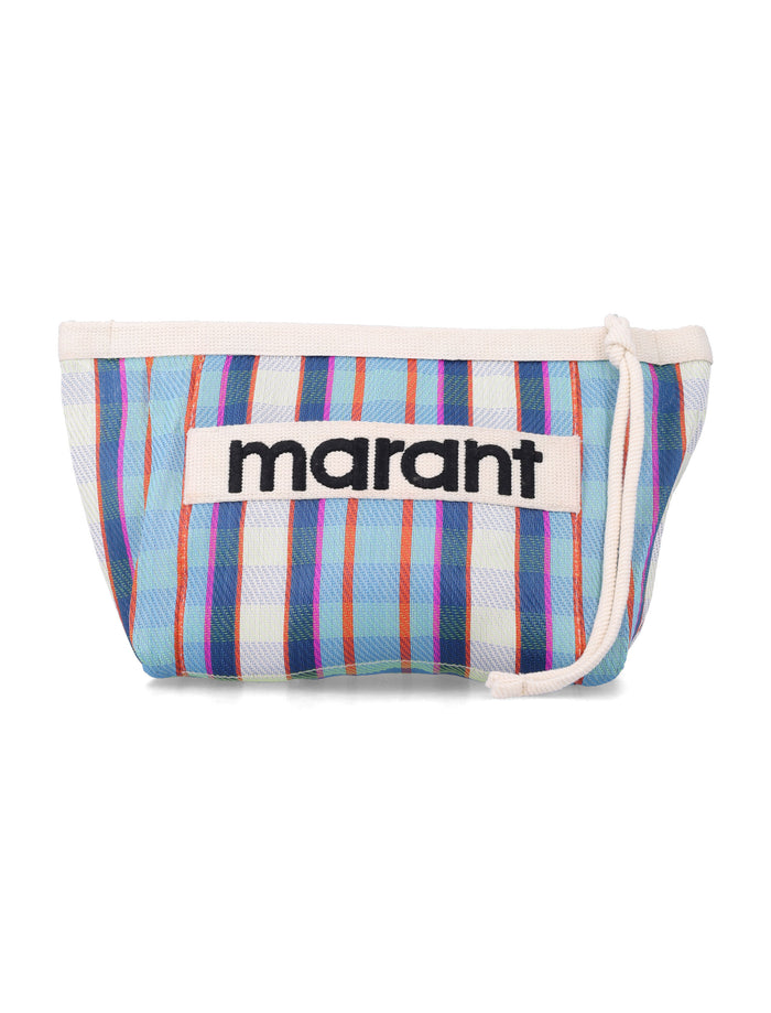 Isabel Marant Powden striped clutch Torquise Chalk Nylon Pouch