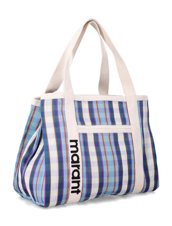 Isabel Marant Darwen striped shoulder tote Torquise Chalk Nylon