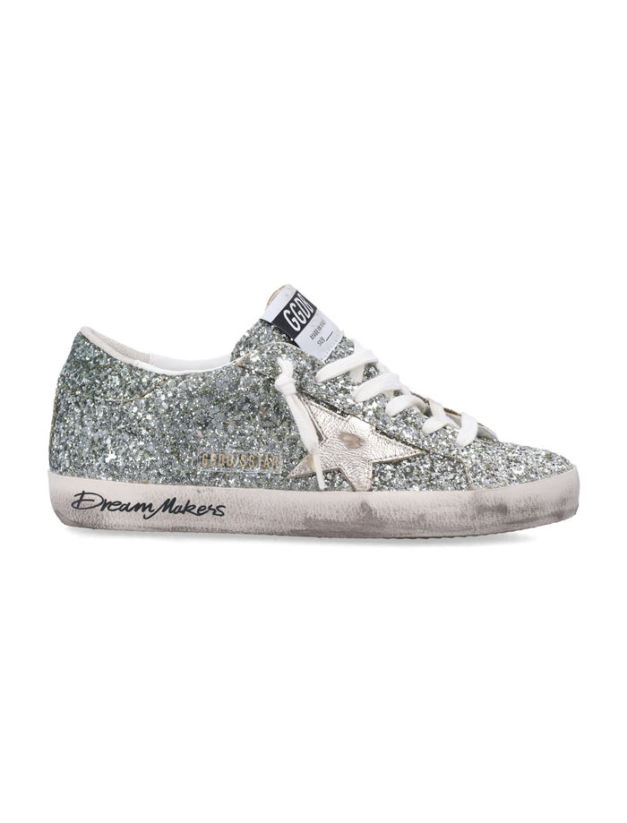 Golden Goose Glitter Super-Star Womans Sneakers Platinum/green Upper
