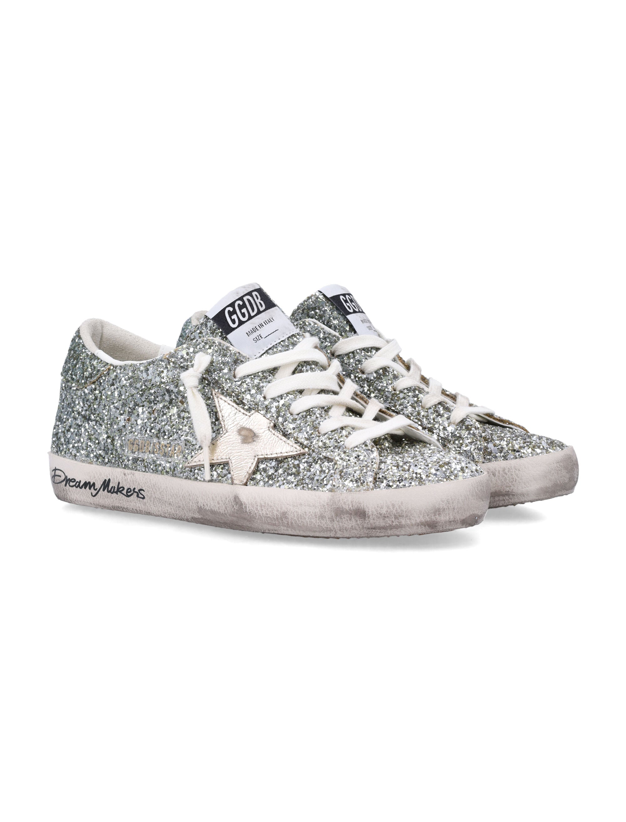 Golden Goose Glitter Super-Star womans sneakers Platinum/green Upper