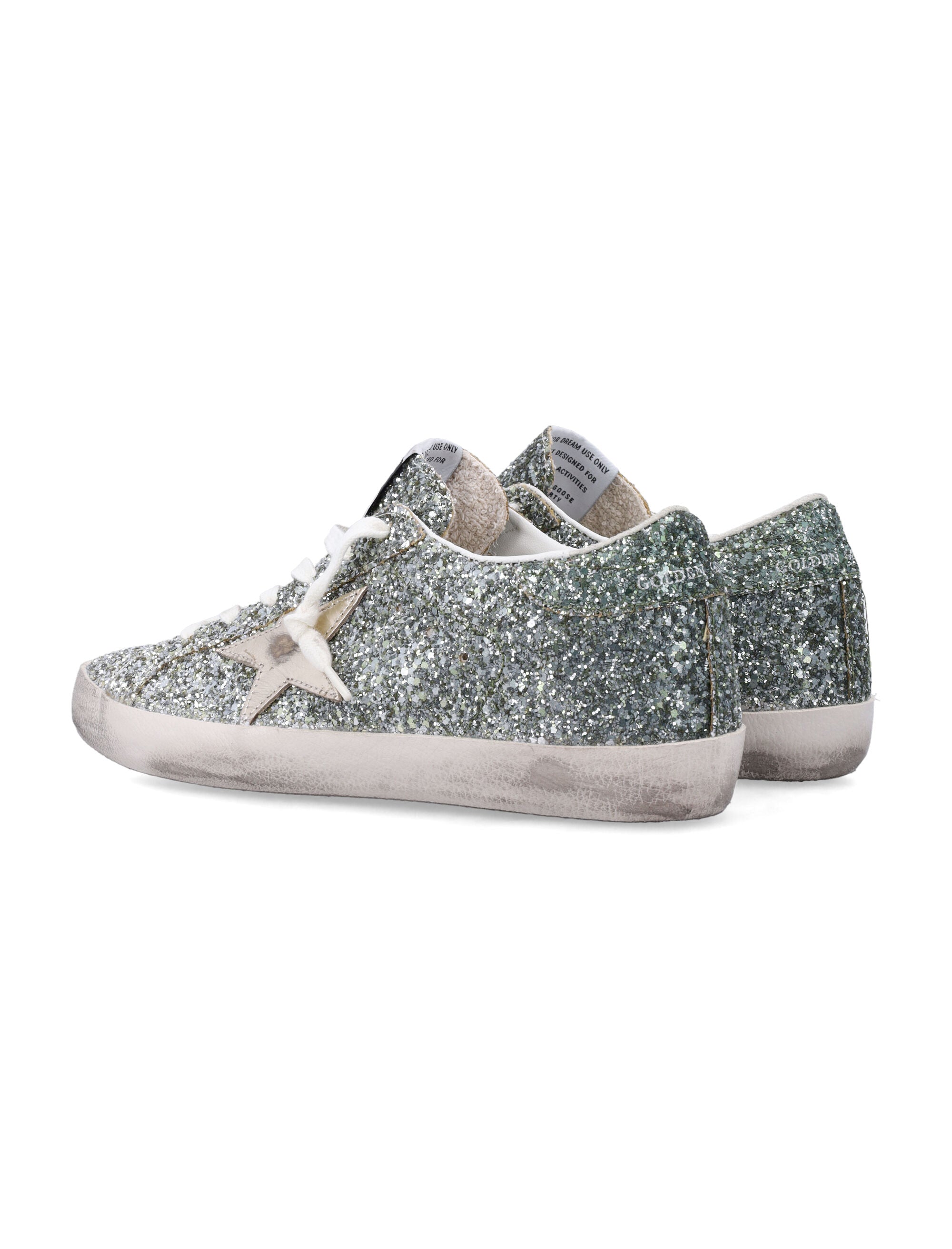 Golden Goose Glitter Super-Star womans sneakers Platinum/green Upper