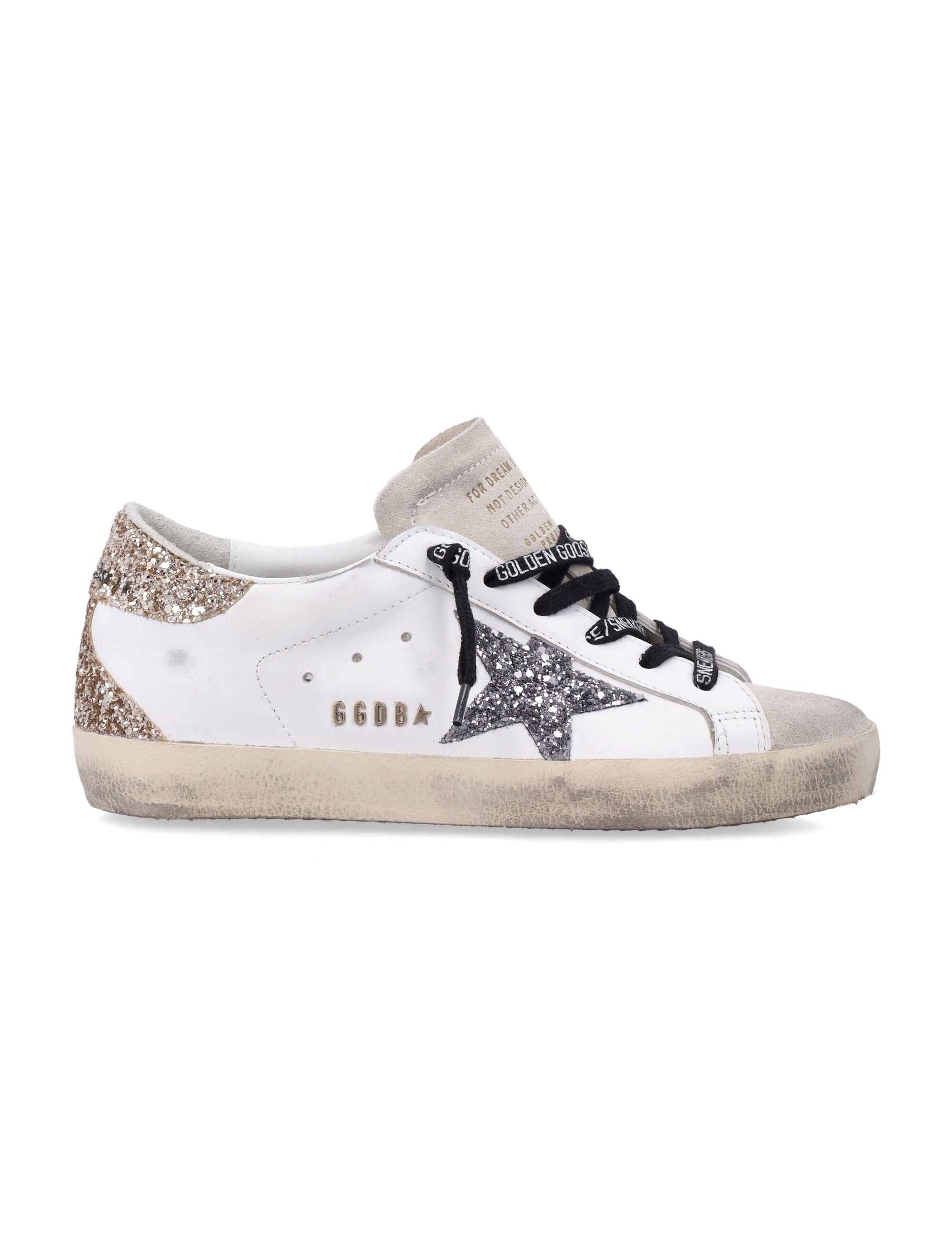 Golden Goose Super-Star glitter womans neakers White Black Gold Upper Sneaker
