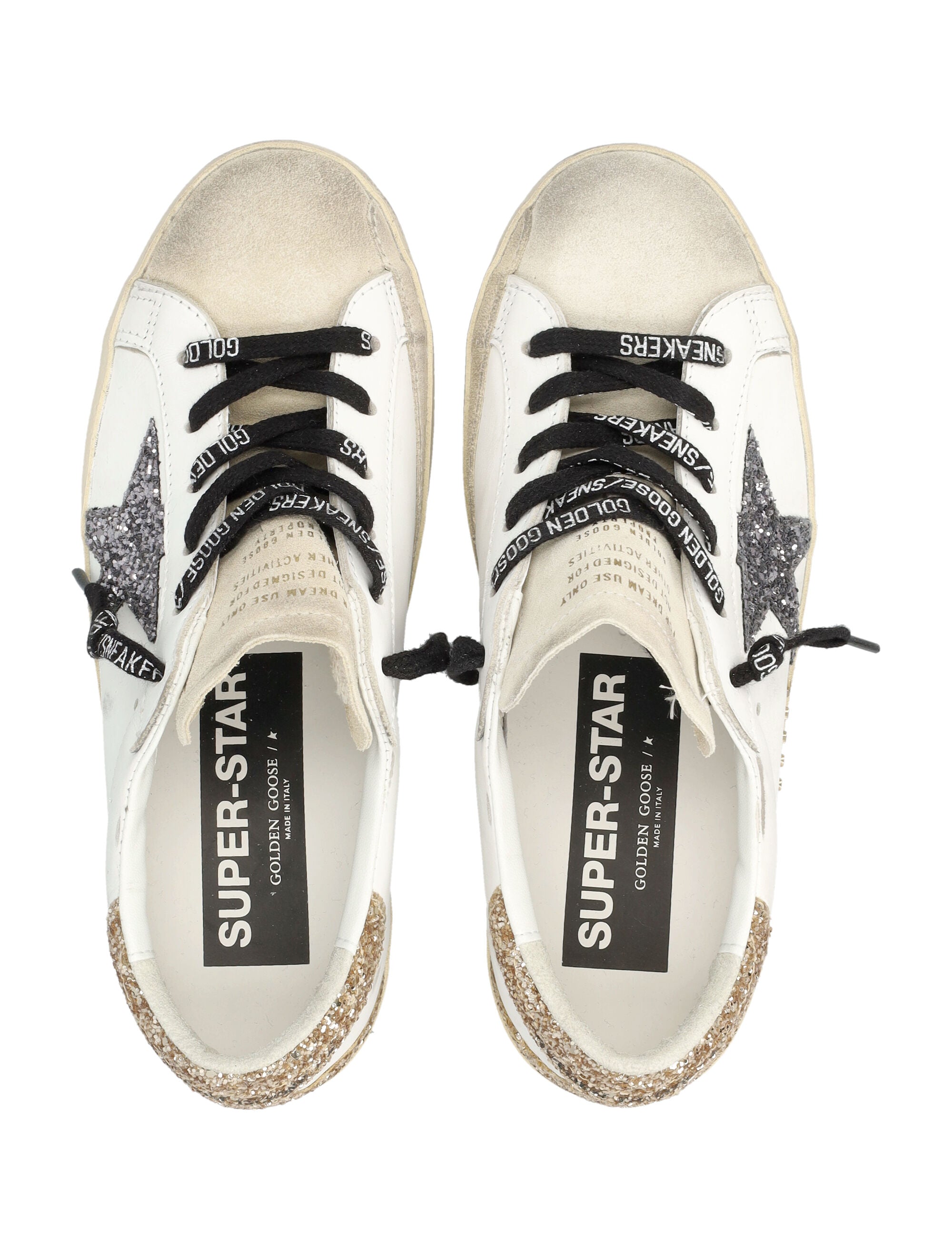 Golden Goose Super-Star glitter womans neakers White Black Gold Upper Sneaker
