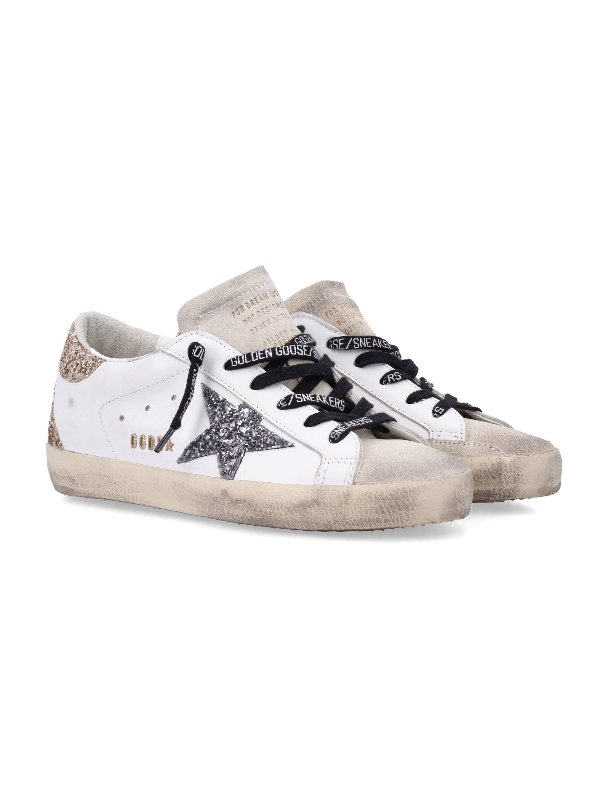 Golden Goose Super-Star glitter womans neakers White Black Gold Upper Sneaker