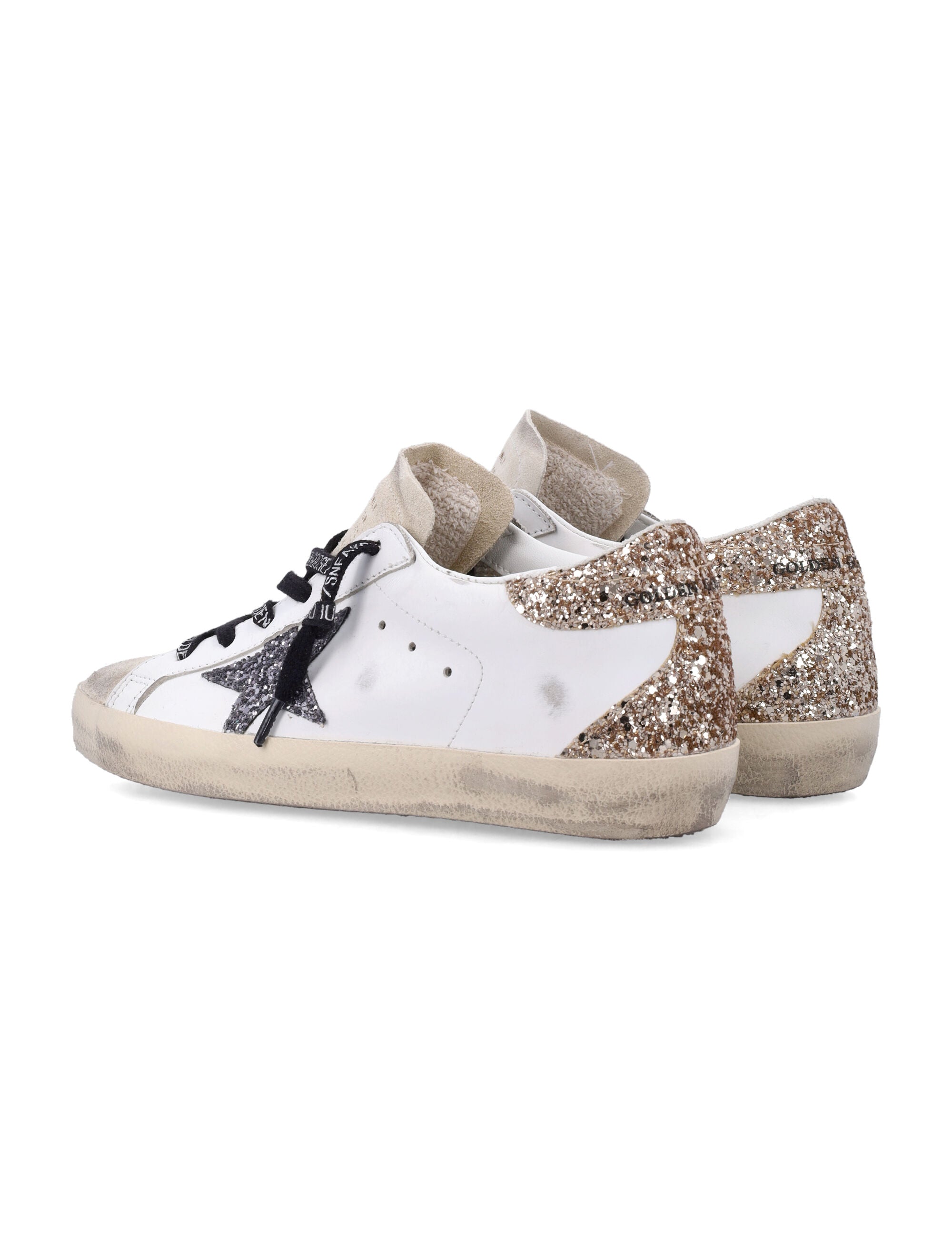 Golden Goose Super-Star glitter womans neakers White Black Gold Upper Sneaker
