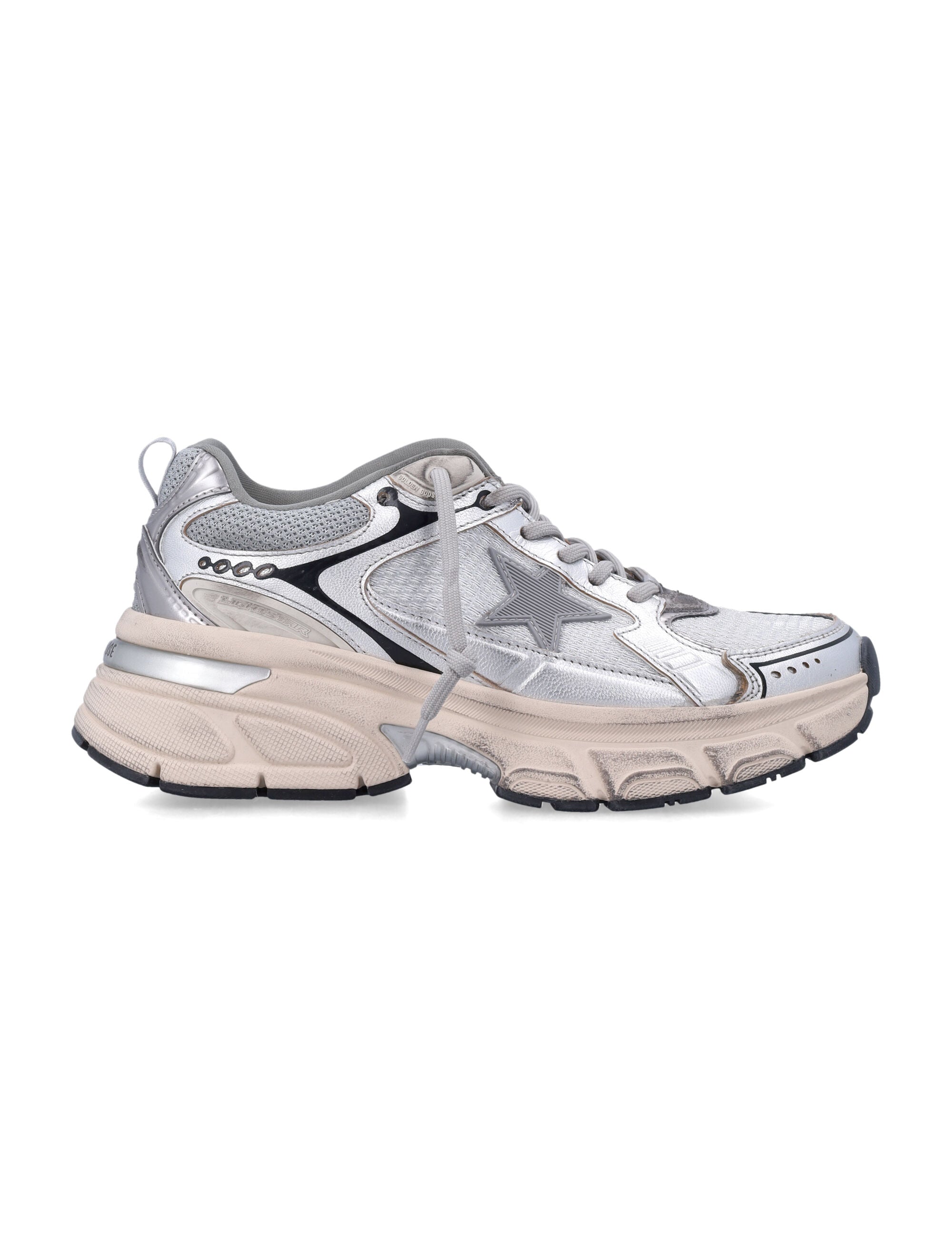 Golden Goose Lightstar womens mesh and nappa sneakers Grey Silver Black Upper