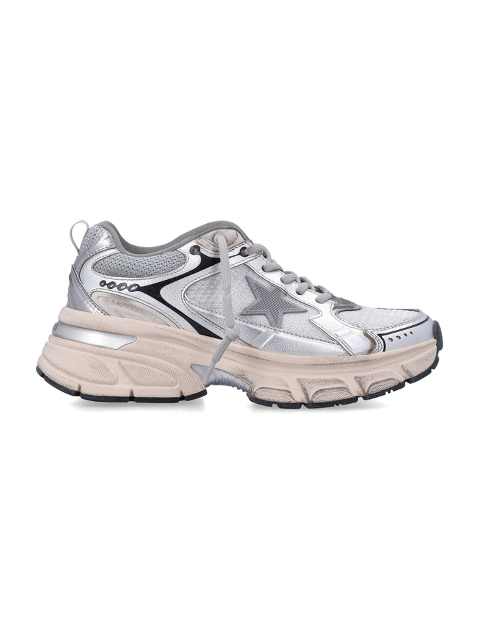 Golden Goose Lightstar womens mesh and nappa sneakers Grey Silver Black Upper