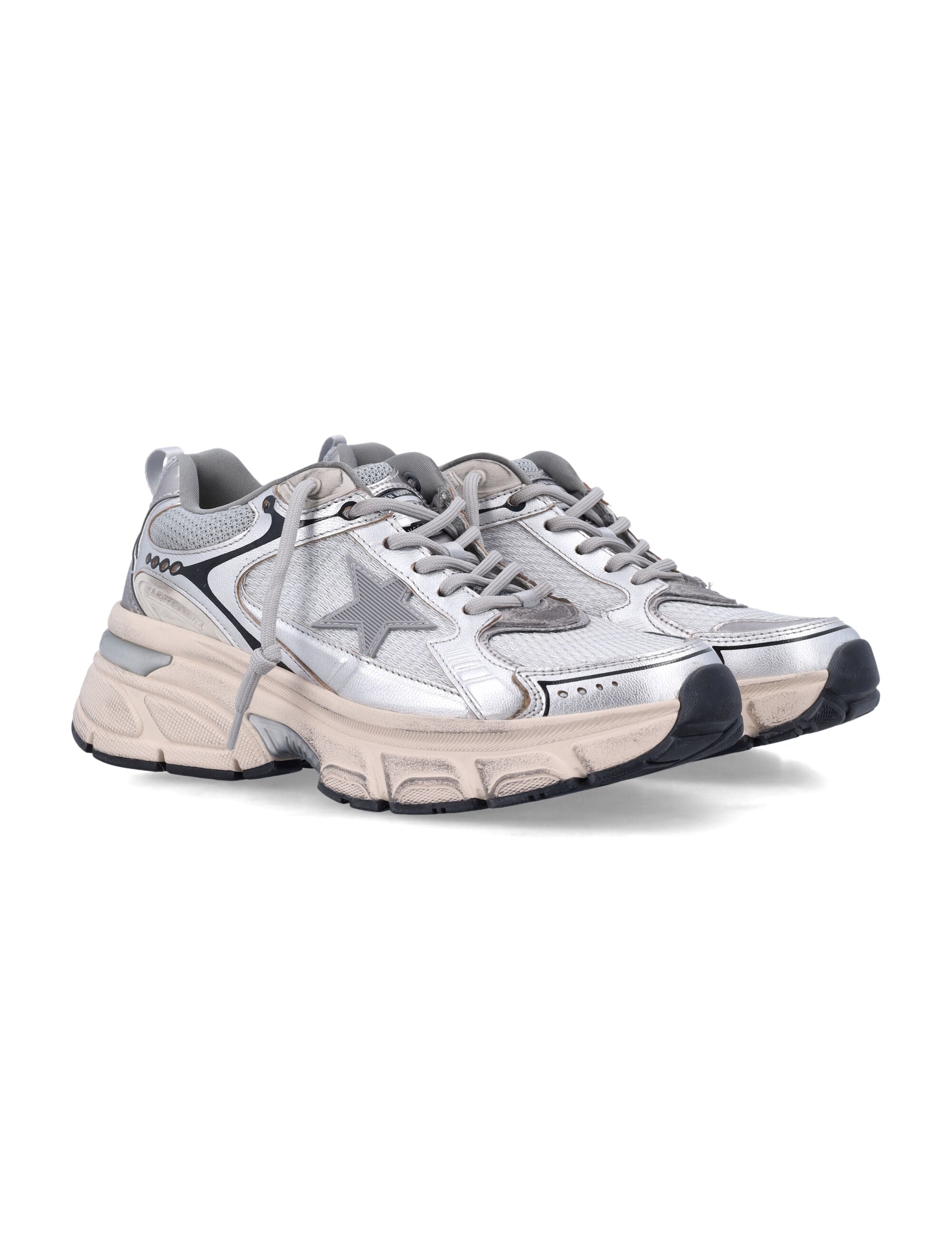 Golden Goose Lightstar womens mesh and nappa sneakers Grey Silver Black Upper