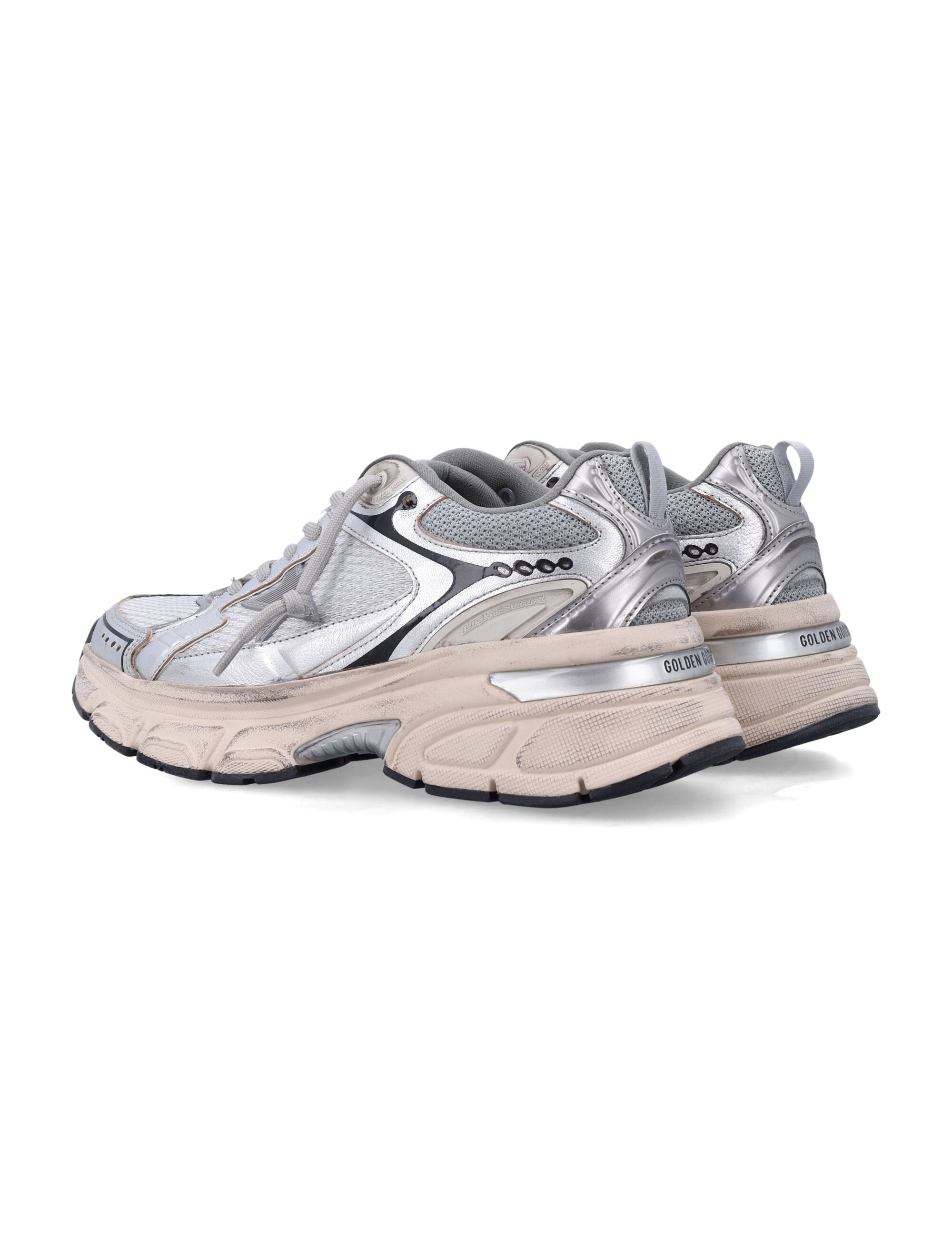Golden Goose Lightstar womens mesh and nappa sneakers Grey Silver Black Upper