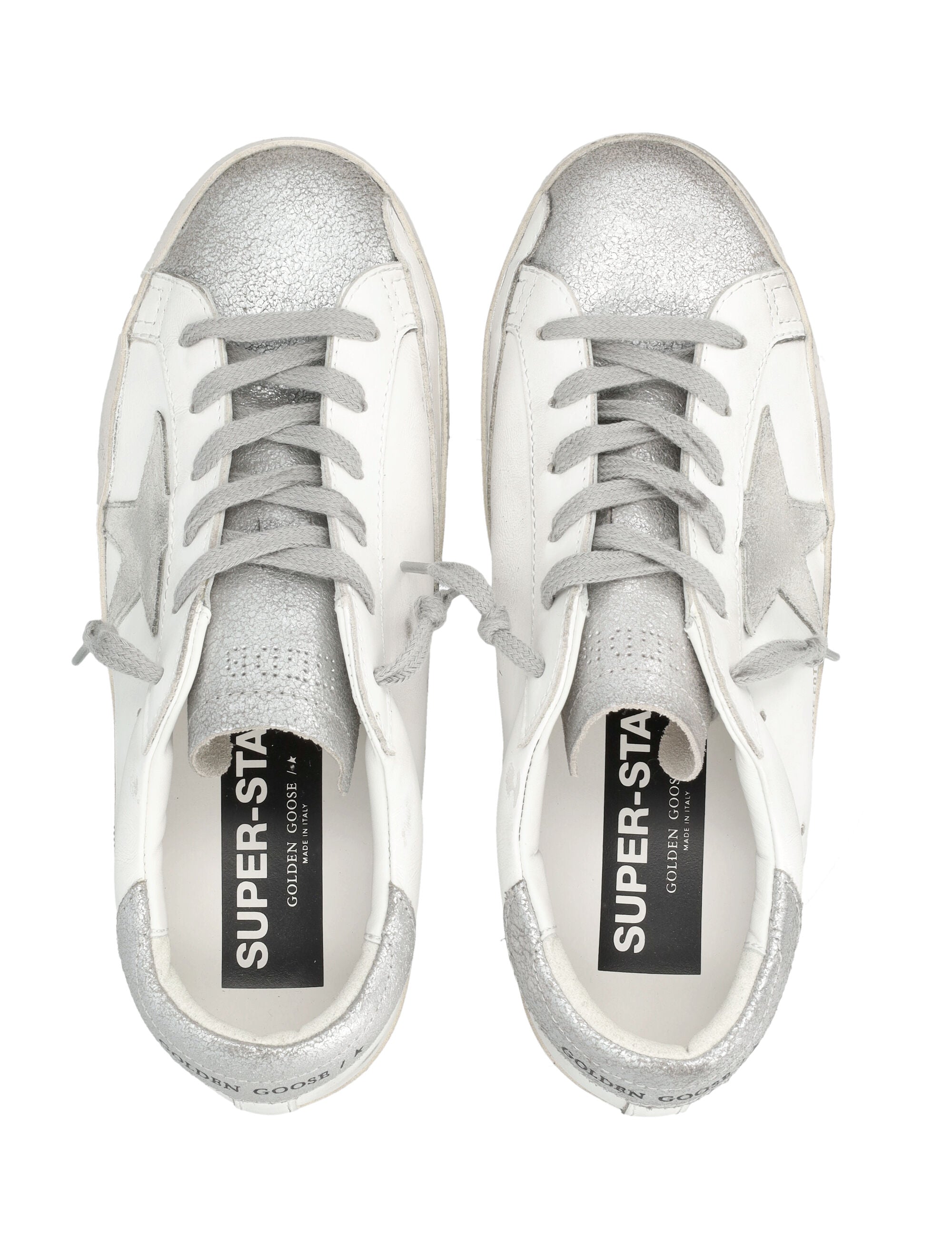 Golden Goose Super-Star white and silver leather womans sneakers White/ivory/silver Upper