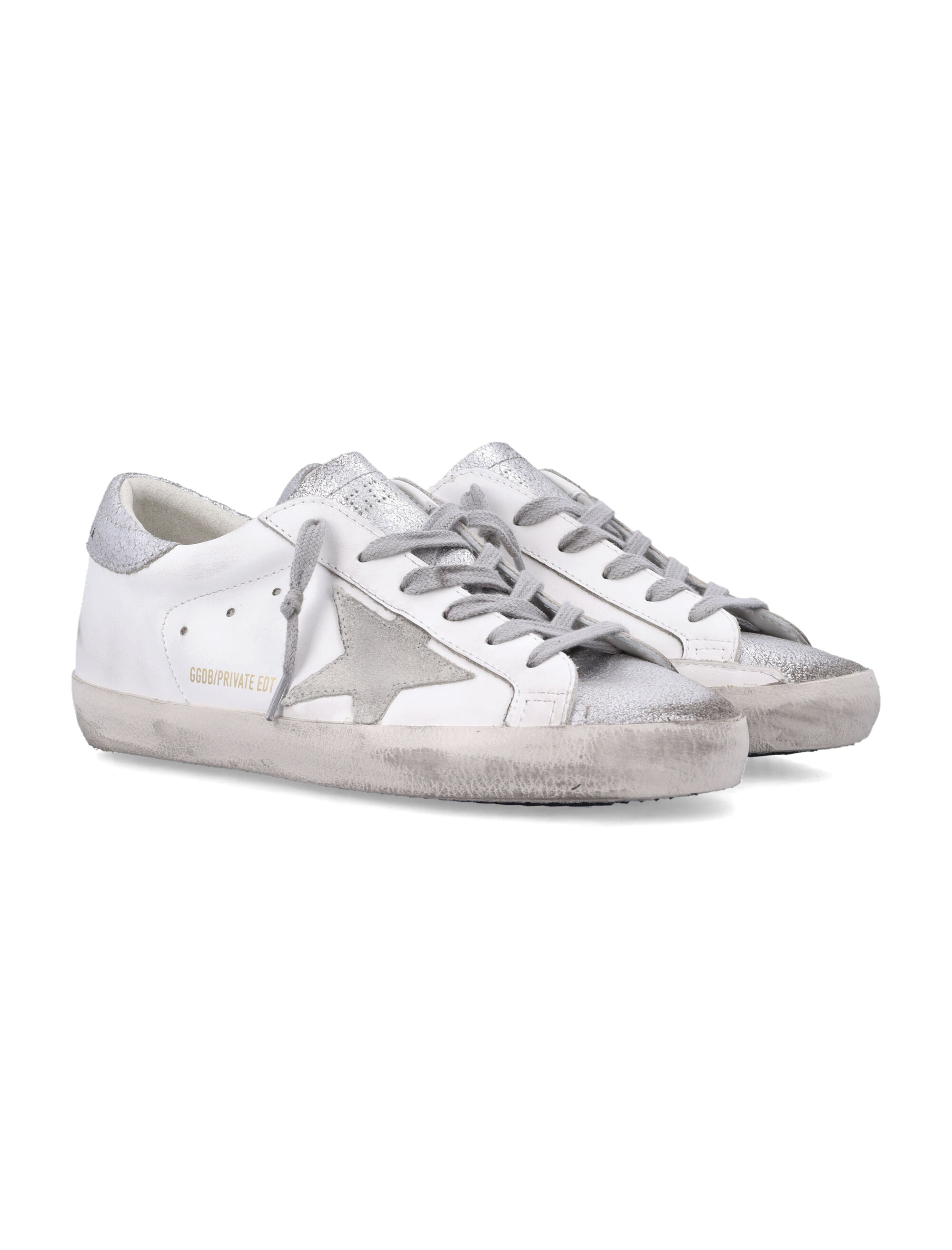 Golden Goose Super-Star white and silver leather womans sneakers White/ivory/silver Upper