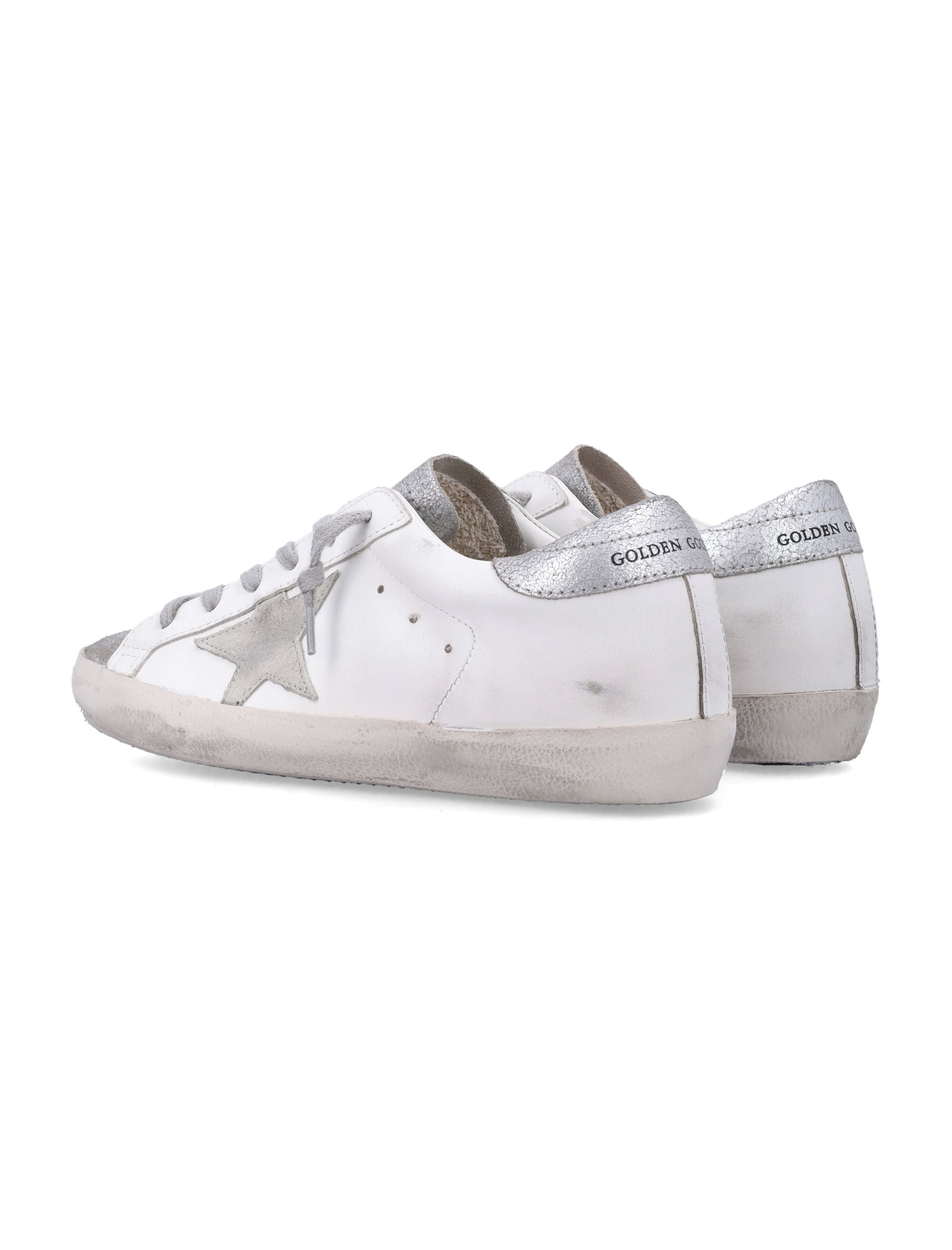 Golden Goose Super-Star white and silver leather womans sneakers White/ivory/silver Upper