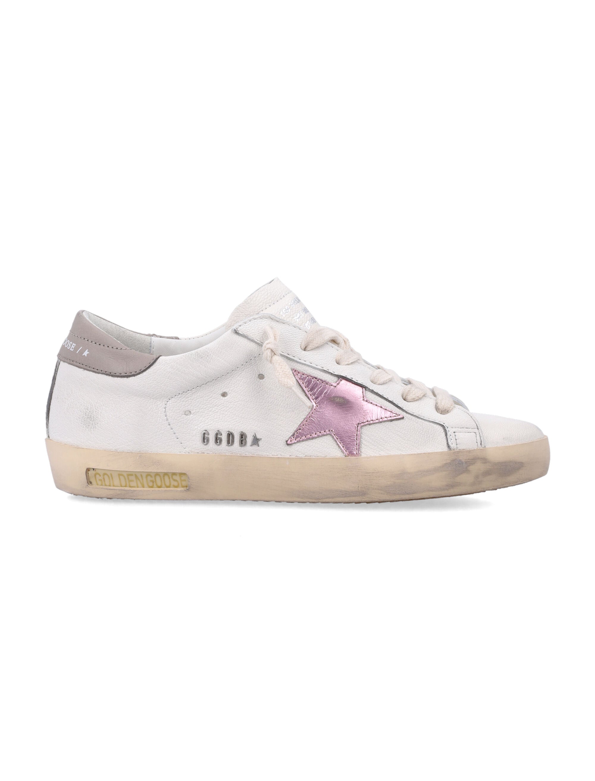 Golden Goose Super-Star white nappa womans sneakers with pink metallic star White/pink/grey Upper