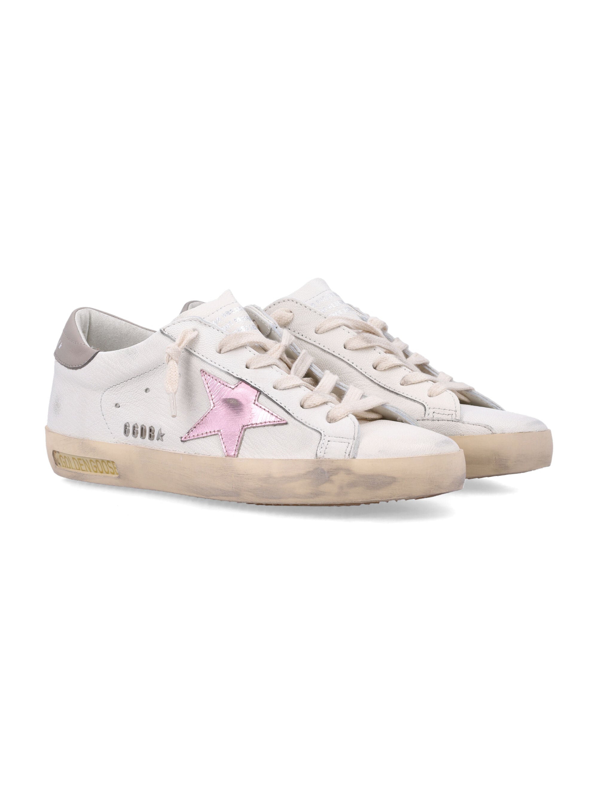 Golden Goose Super-Star white nappa womans sneakers with pink metallic star White/pink/grey Upper