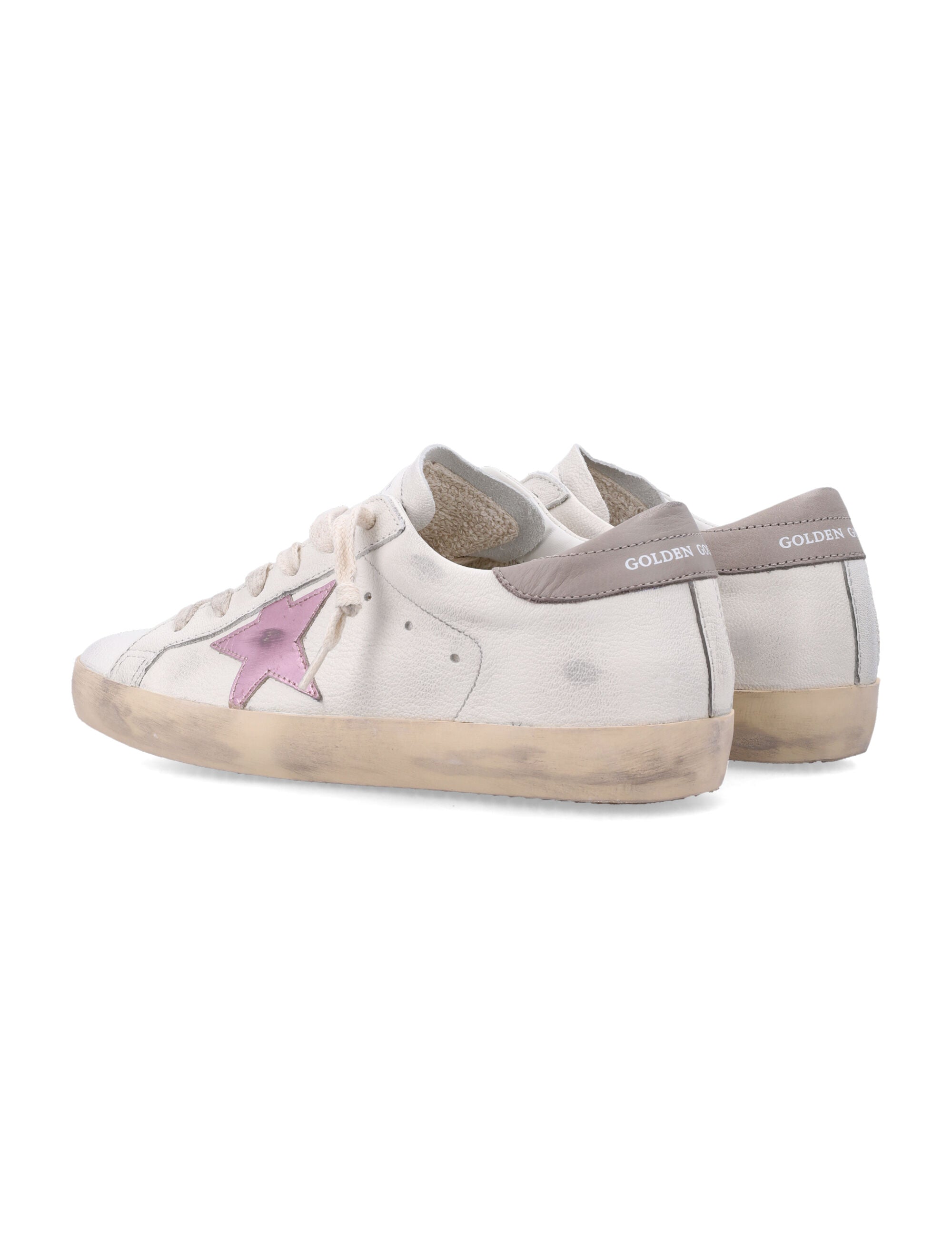 Golden Goose Super-Star white nappa womans sneakers with pink metallic star White/pink/grey Upper