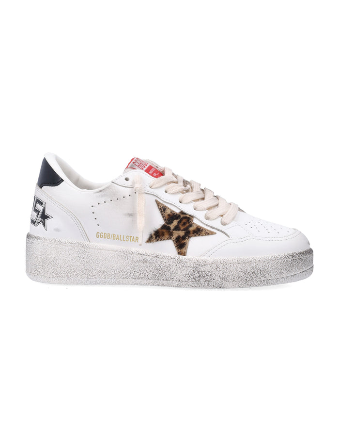 Golden Goose Ball Star white womans sneakers with leopard pony Leo Upper