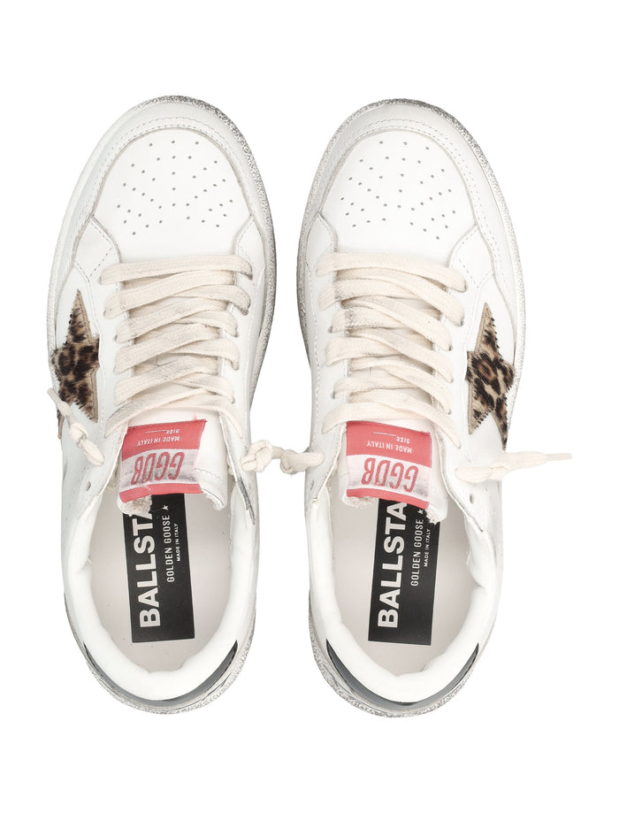 Golden Goose Ball Star white womans sneakers with leopard pony Leo Upper