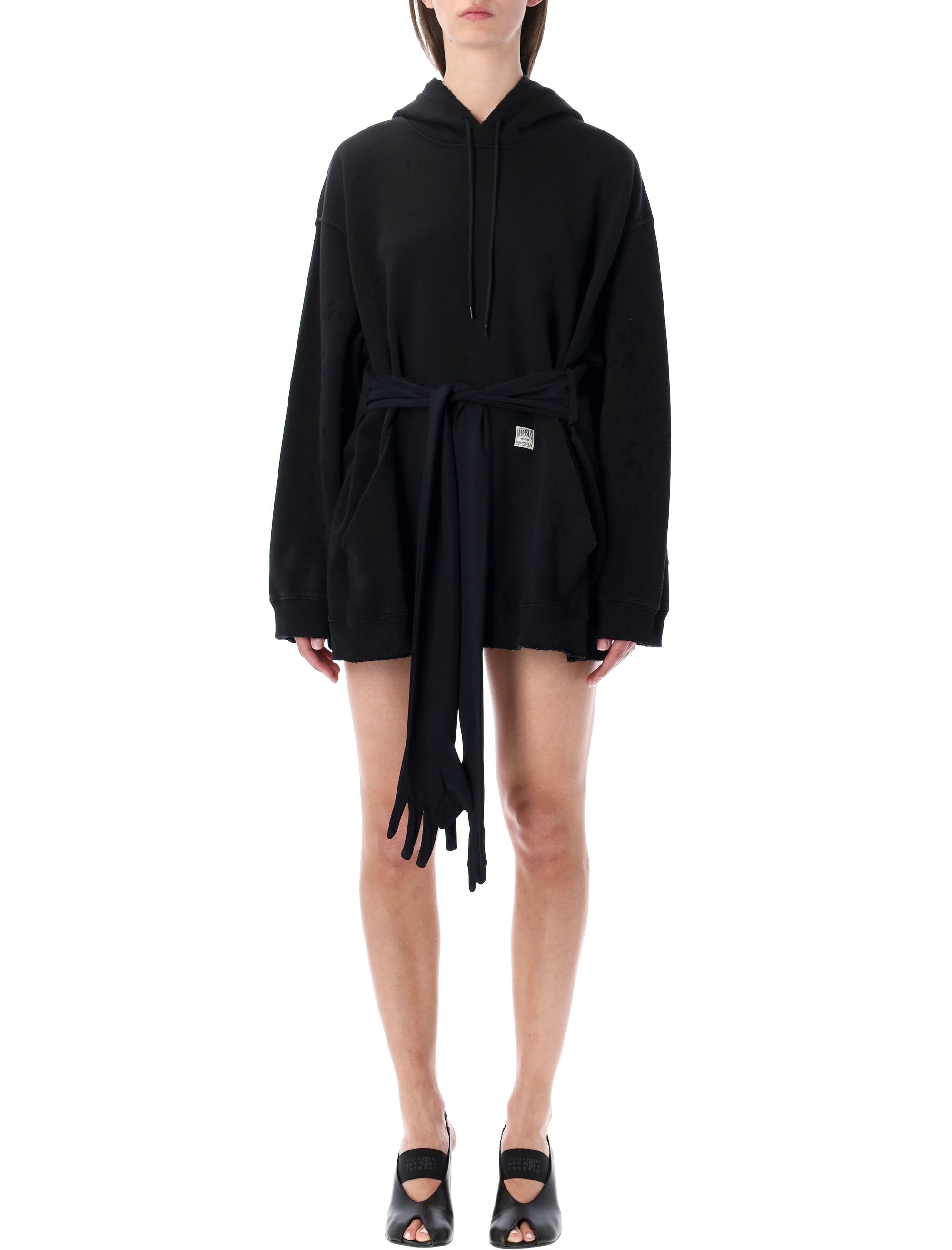 MM6 Maison Margiela hooded sweatdredd with gloves Black Cotton Lining Dress