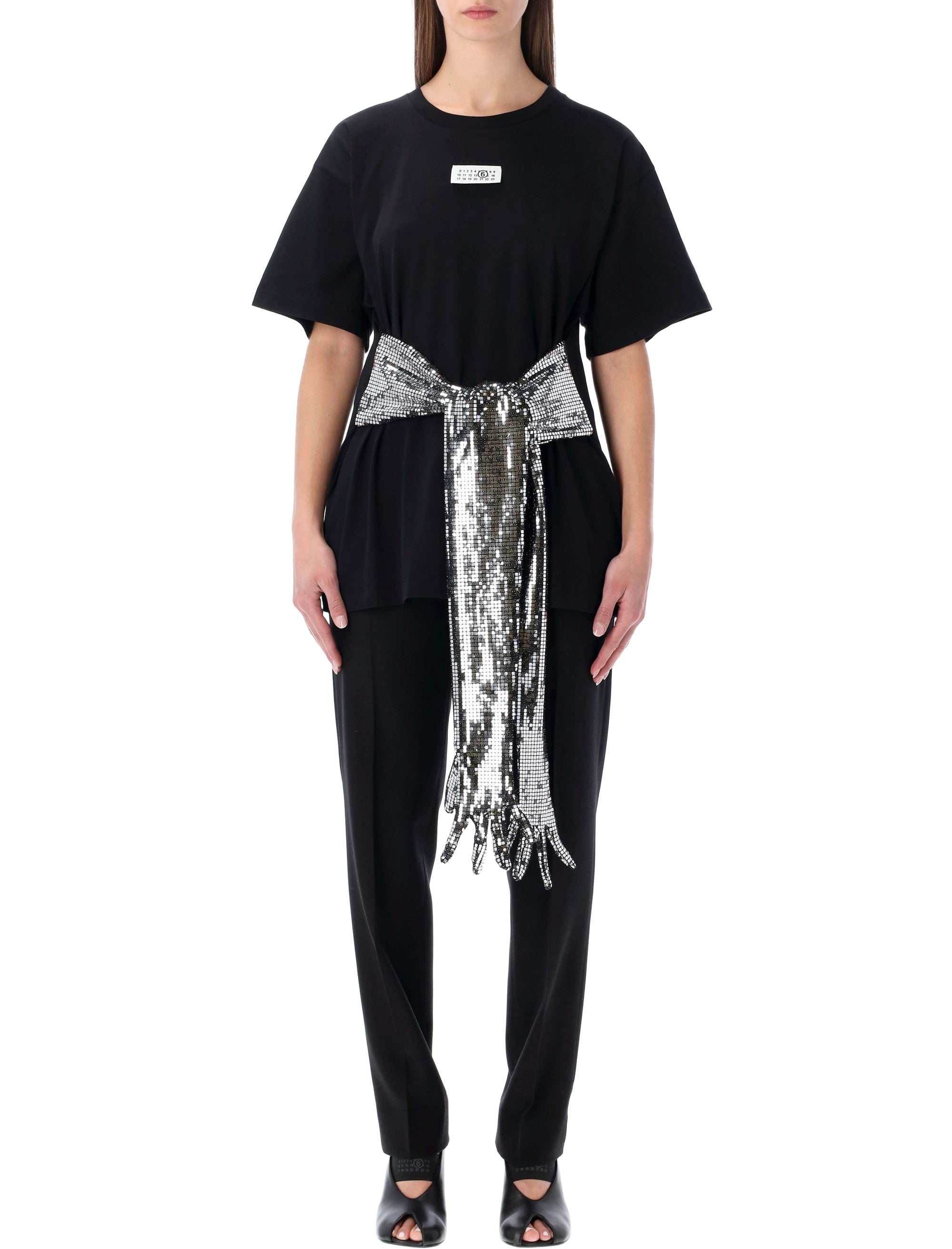 MM6 Maison Margiela botton t-shirt with sequin gloves Black Cotton Tshirt