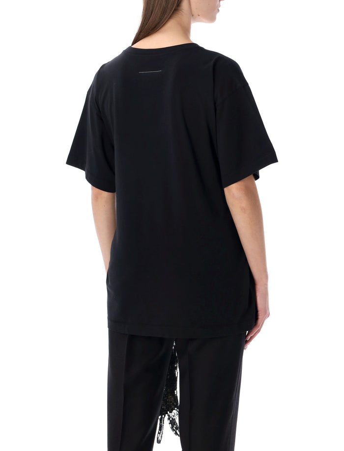 Mm6 Maison Margiela Botton T-Shirt With Sequin Gloves Black Cotton Tshirt
