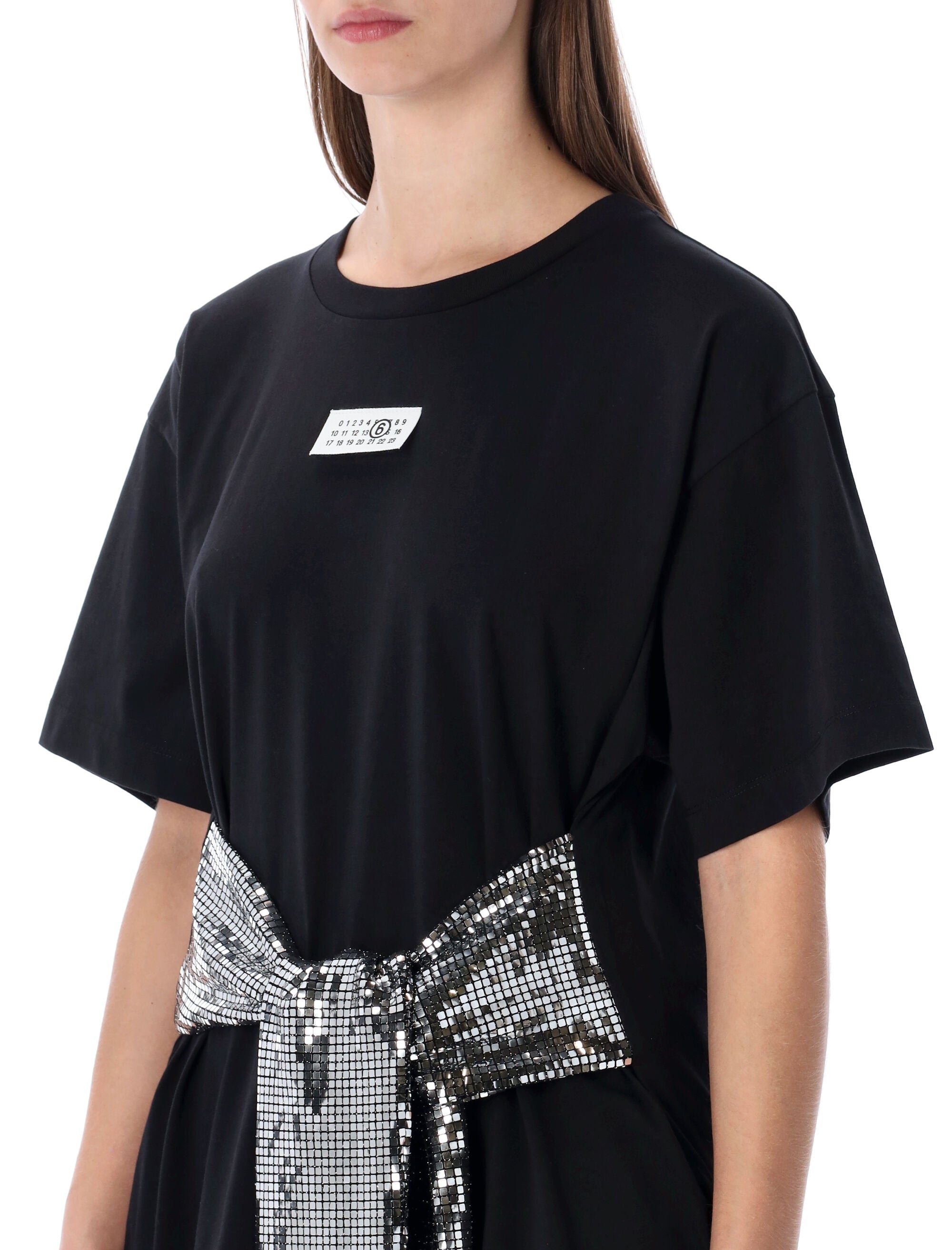 MM6 Maison Margiela botton t-shirt with sequin gloves Black Cotton Tshirt
