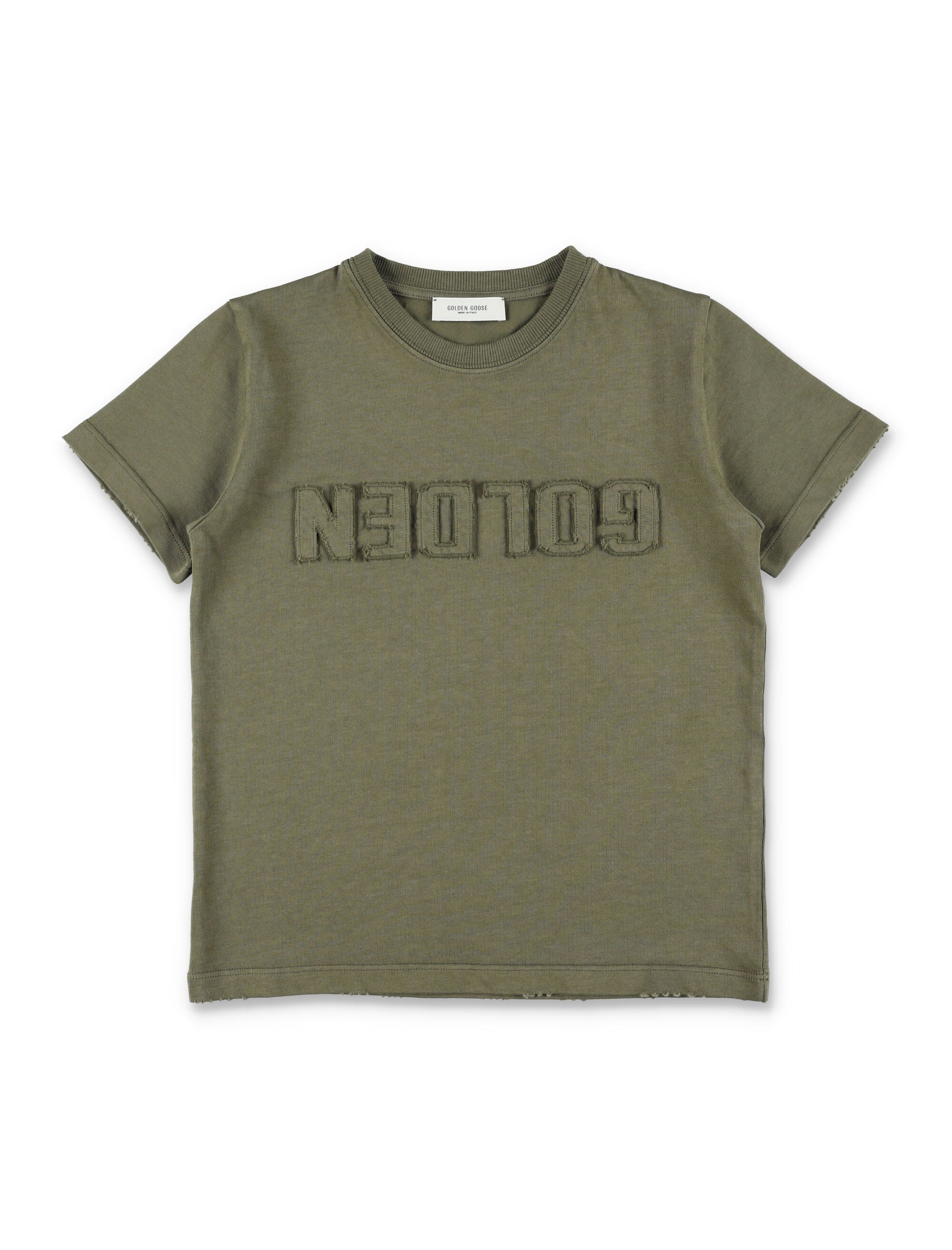 Golden Goose Kids logo T-shirt Dusty Olive Cotton