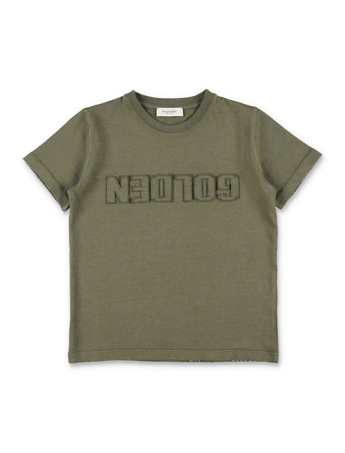 Golden Goose Kids logo T-shirt Dusty Olive Cotton