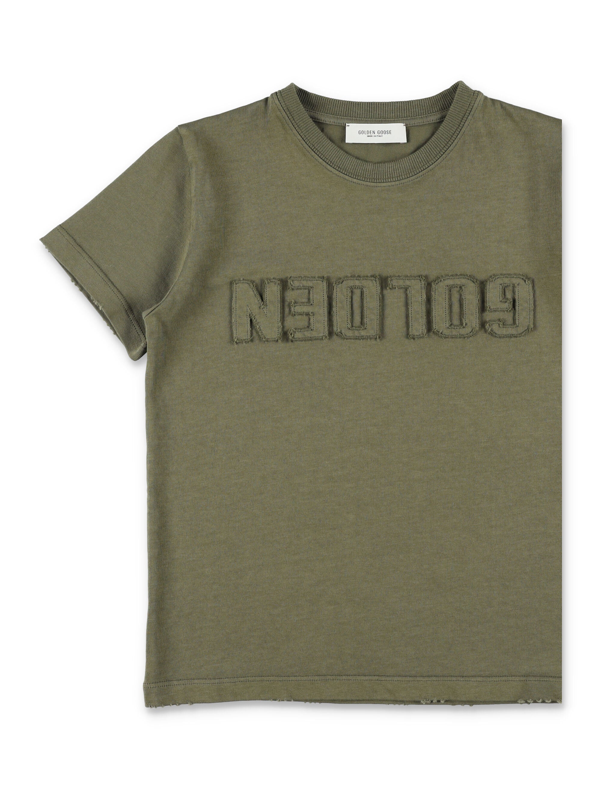 Golden Goose Kids logo T-shirt Dusty Olive Cotton