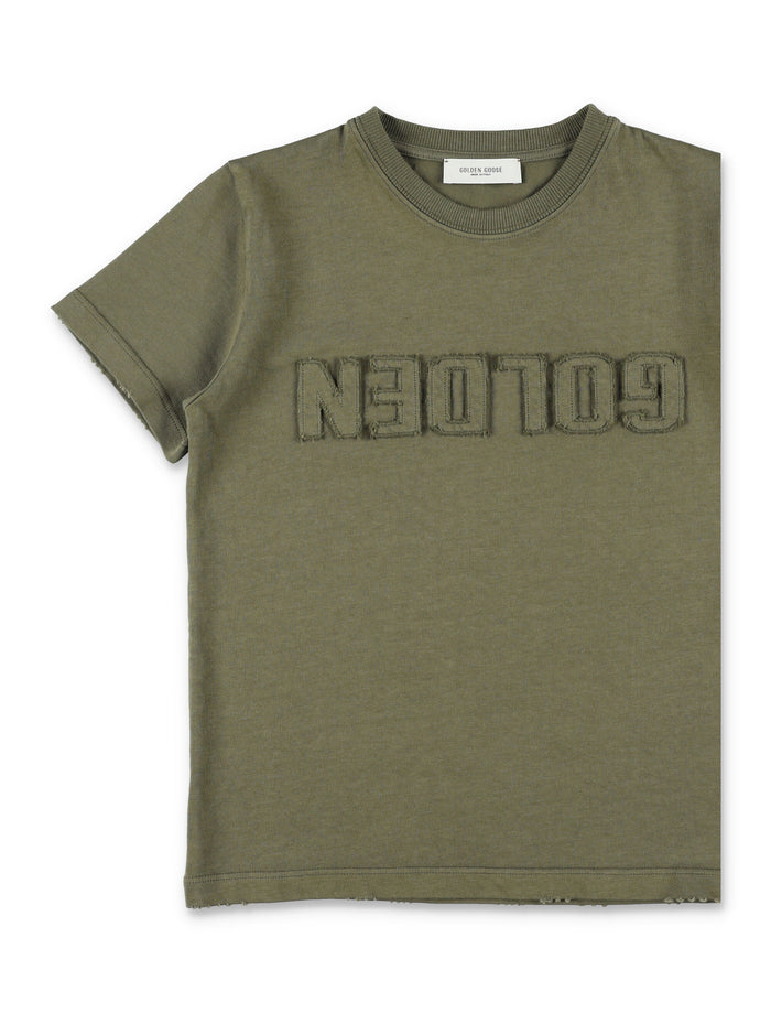 Golden Goose Kids logo T-shirt Dusty Olive Cotton
