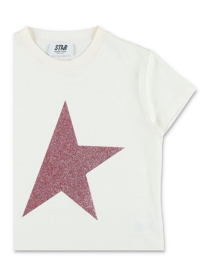 Golden Goose glitter star cotton t-shirt for girls Heritage White Tshirt