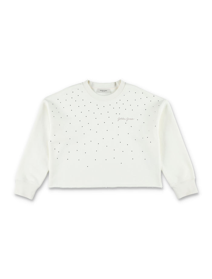 Golden Goose Kids crop sweatshirt with rhinstone Heritage White Cotton