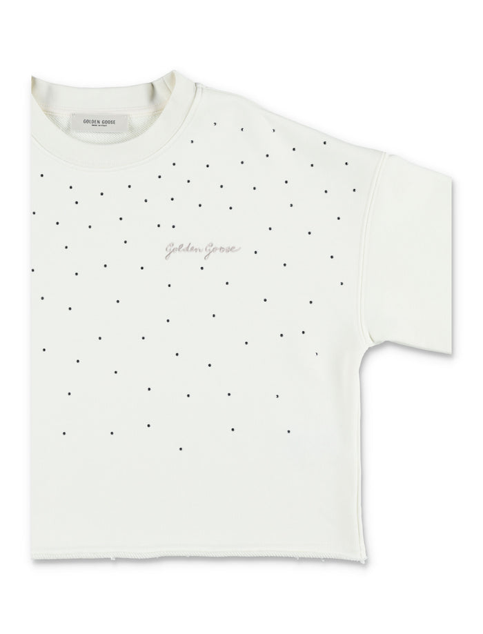 Golden Goose Kids crop sweatshirt with rhinstone Heritage White Cotton