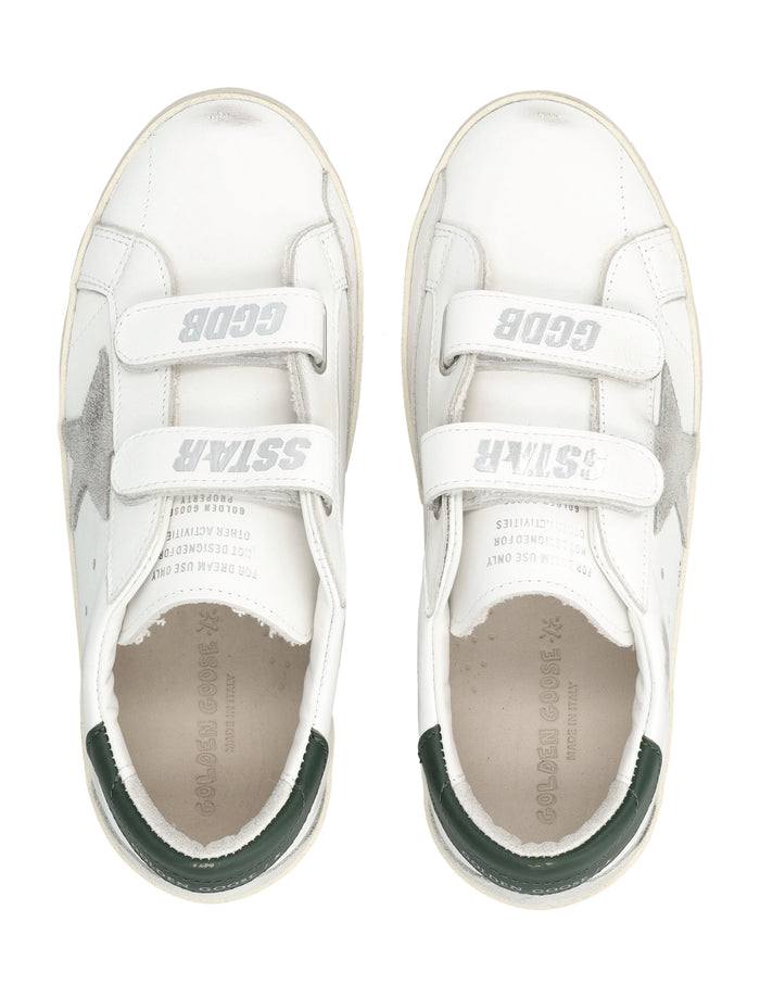 Golden Goose kids Old School white leather and dark-green sneakers White/ice Upper
