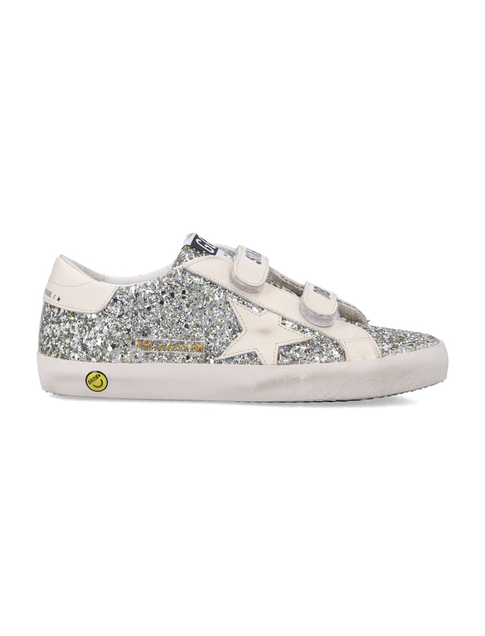Golden Goose kids Old School glitter and leather sneakers Platimnum/cream Upper