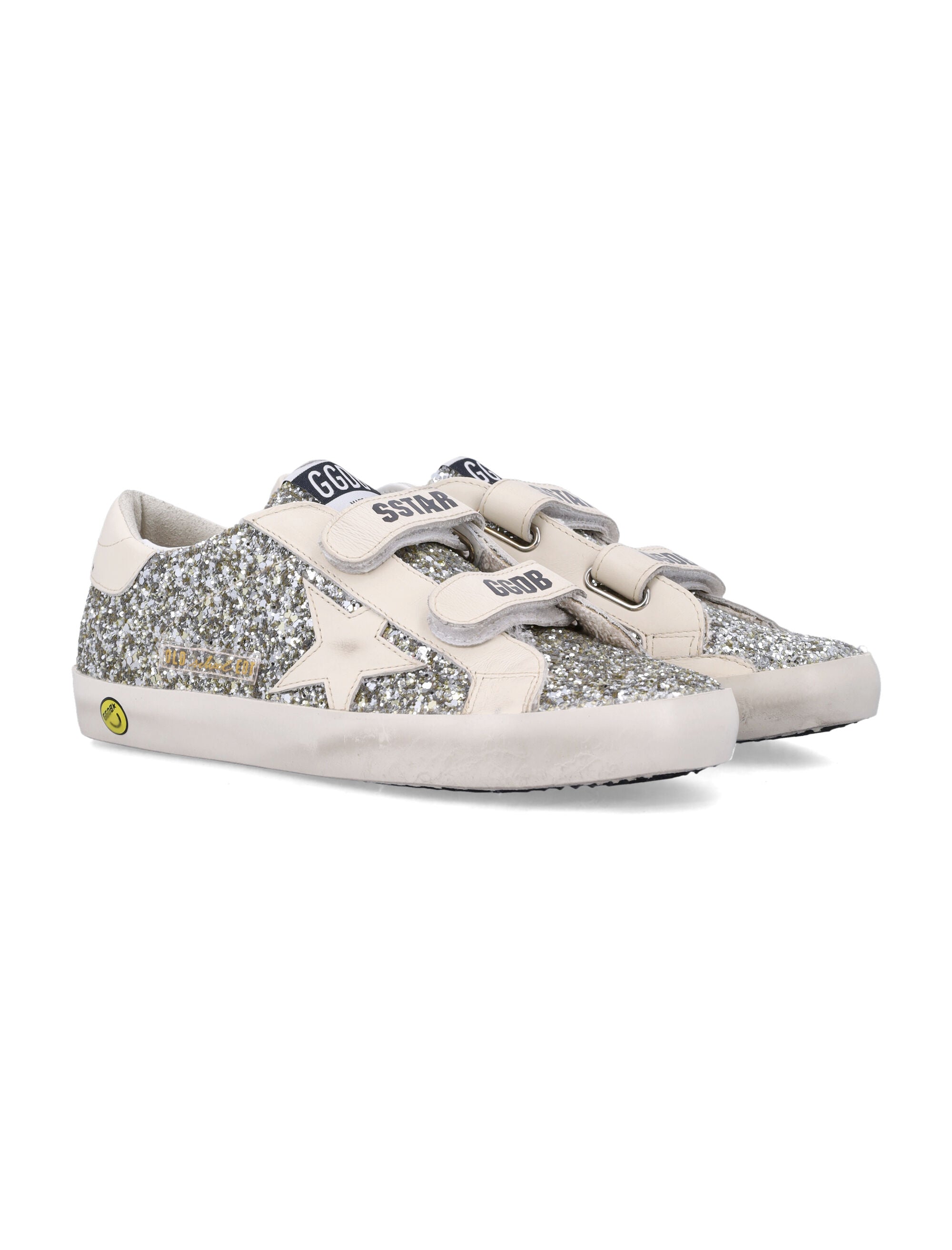Golden Goose kids Old School glitter and leather sneakers Platimnum/cream Upper