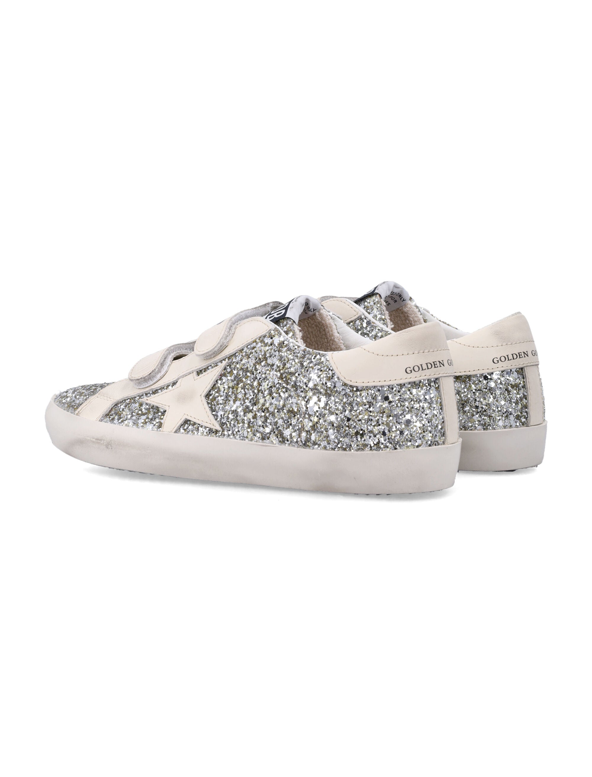 Golden Goose kids Old School glitter and leather sneakers Platimnum/cream Upper