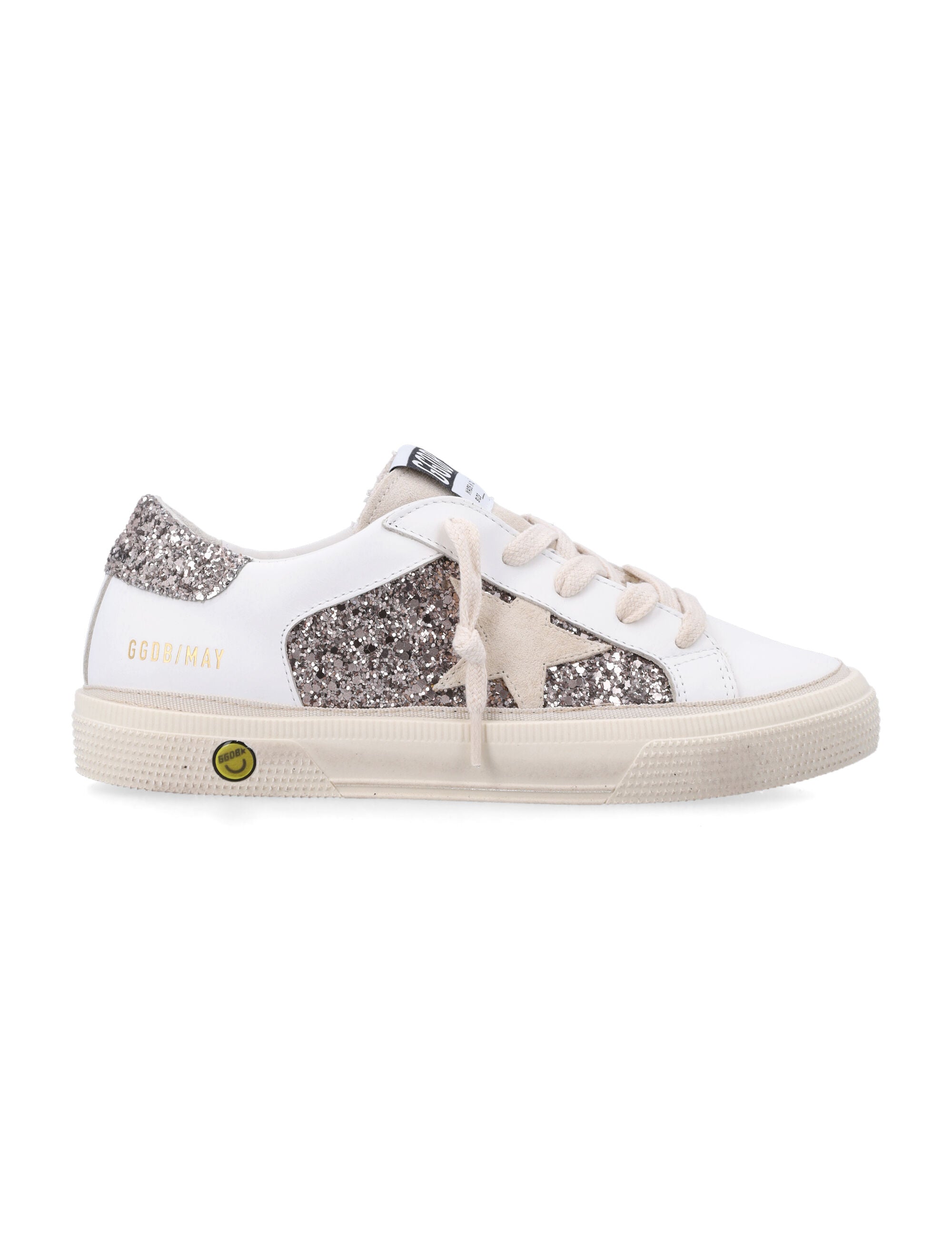 Golden Goose kids May leather and glitter sneakers Optic White/cinder Upper
