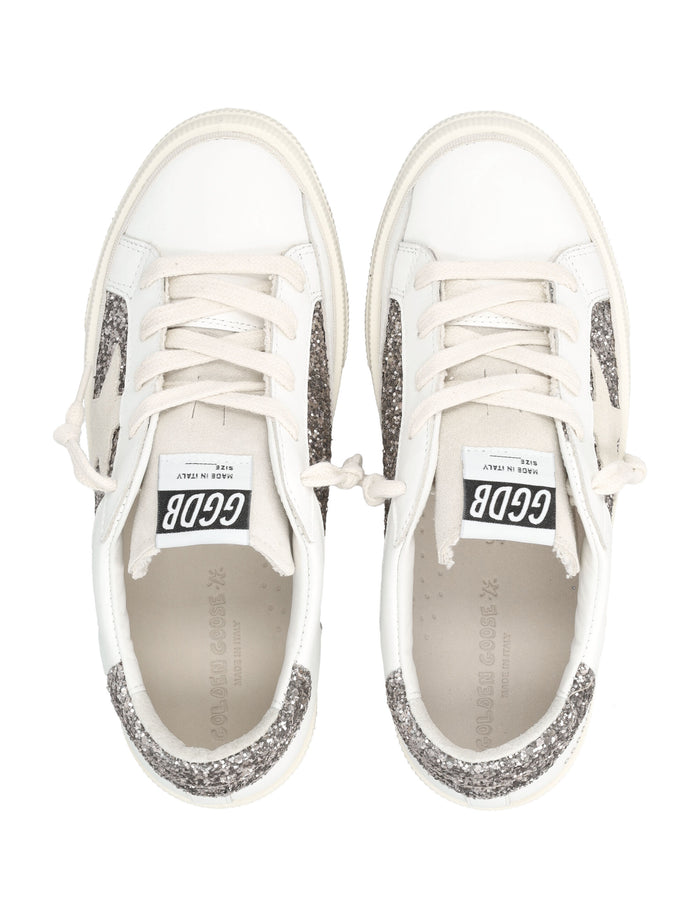 Golden Goose kids May leather and glitter sneakers Optic White/cinder Upper