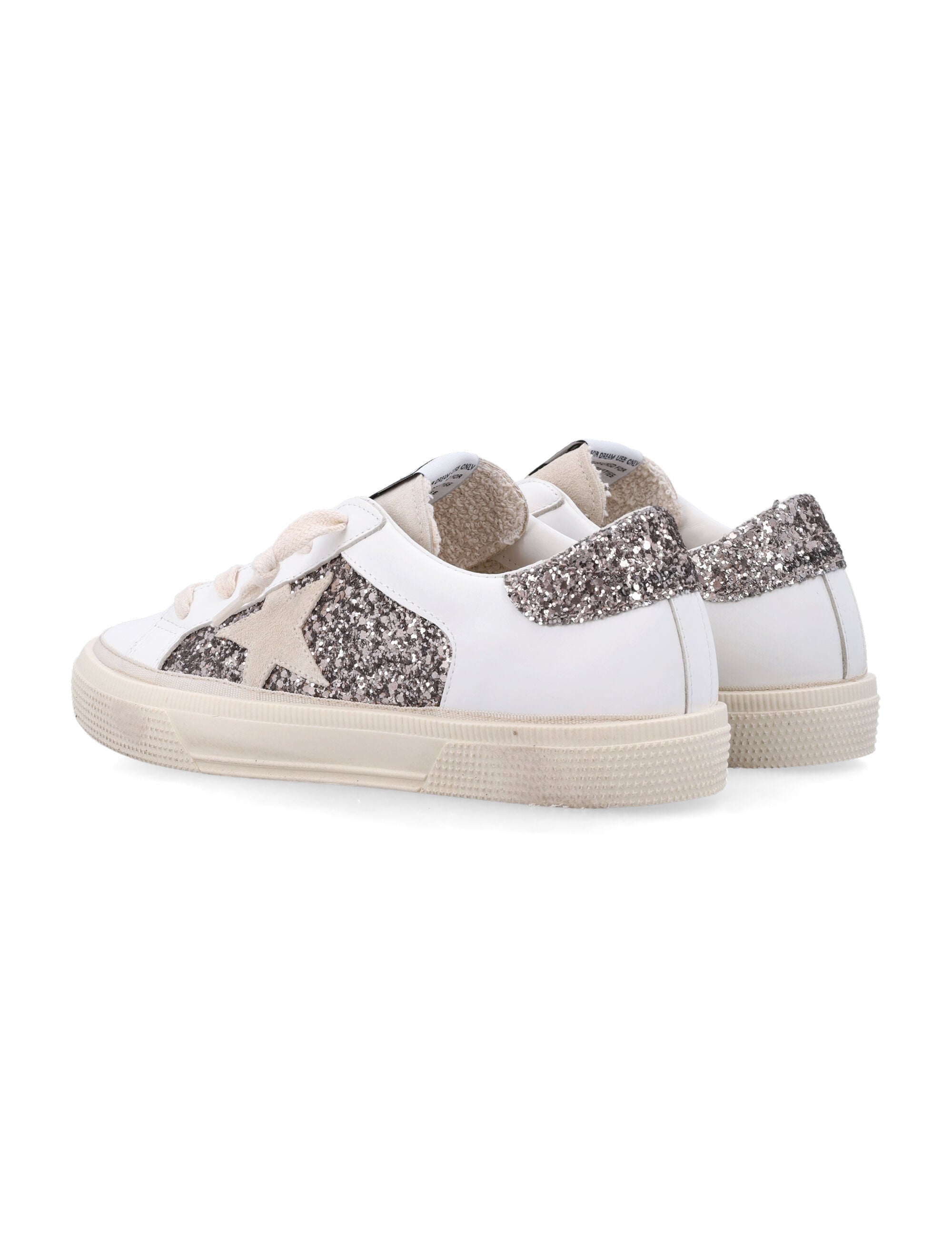 Golden Goose kids May leather and glitter sneakers Optic White/cinder Upper