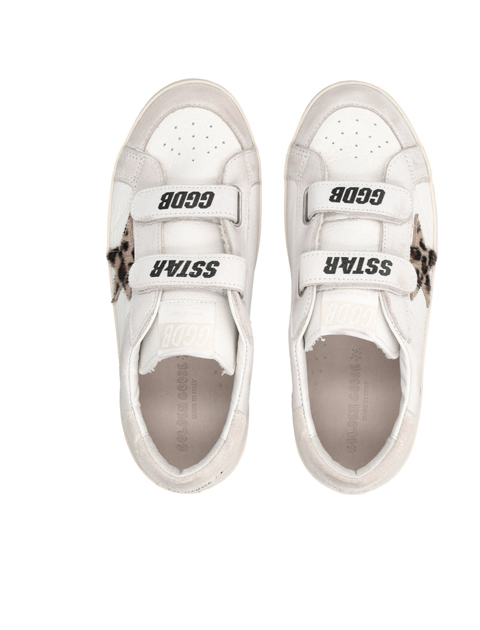 Golden Goose kids Old School leather sneakers with pony hair star White/beige Upper