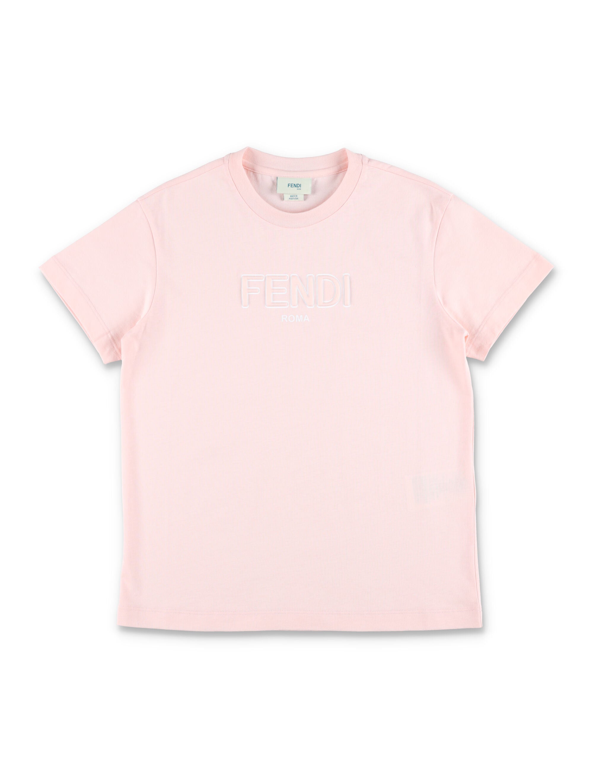 Fendi Kids Cotton T-Shirt With Embossed Logo For Rosa Peony Tshirt