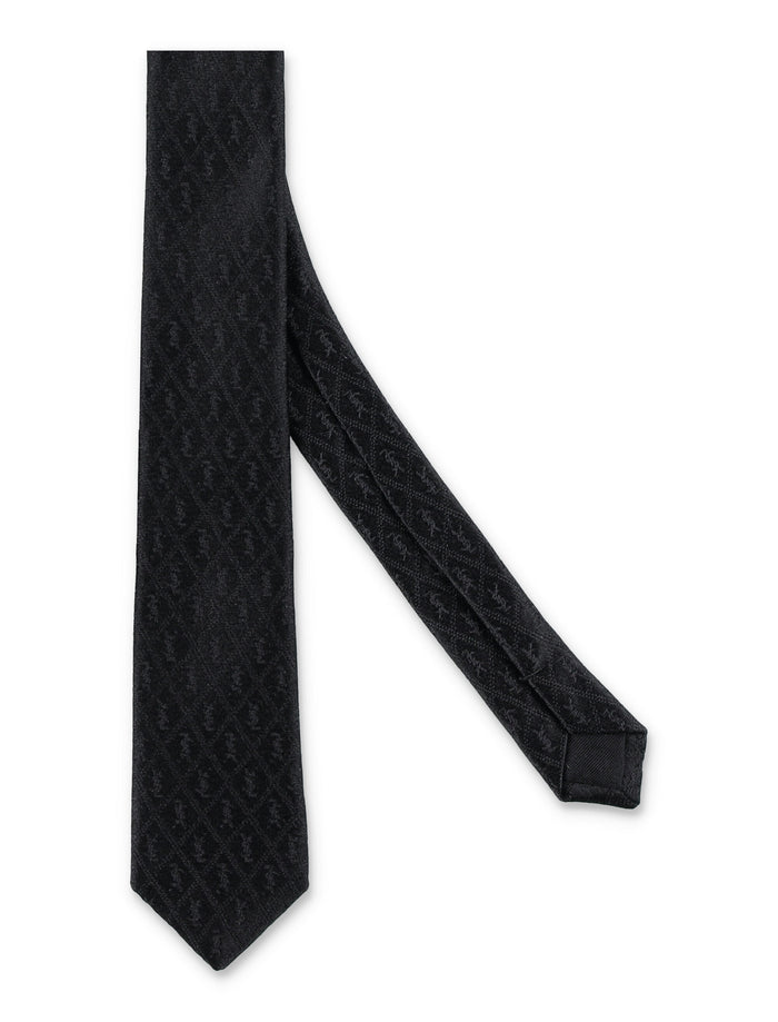 Thin Monogram tie Black Silk